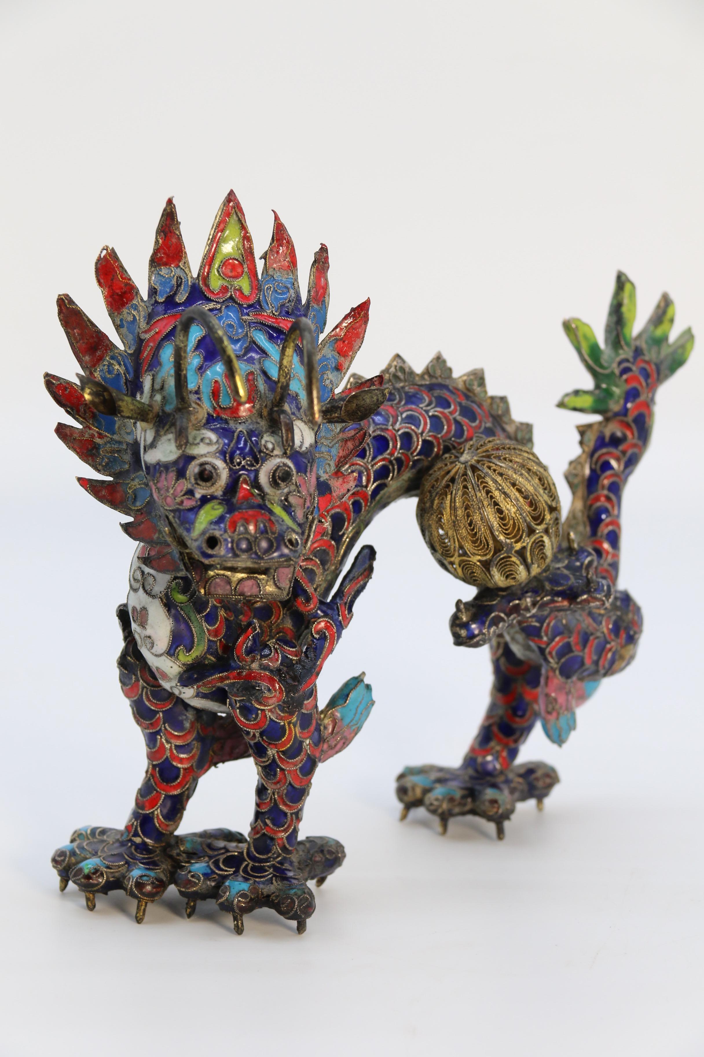 Chinese Export An early 20th century Chinese cloisonne sculpture of a five clawed dragon c 1930 For Sale