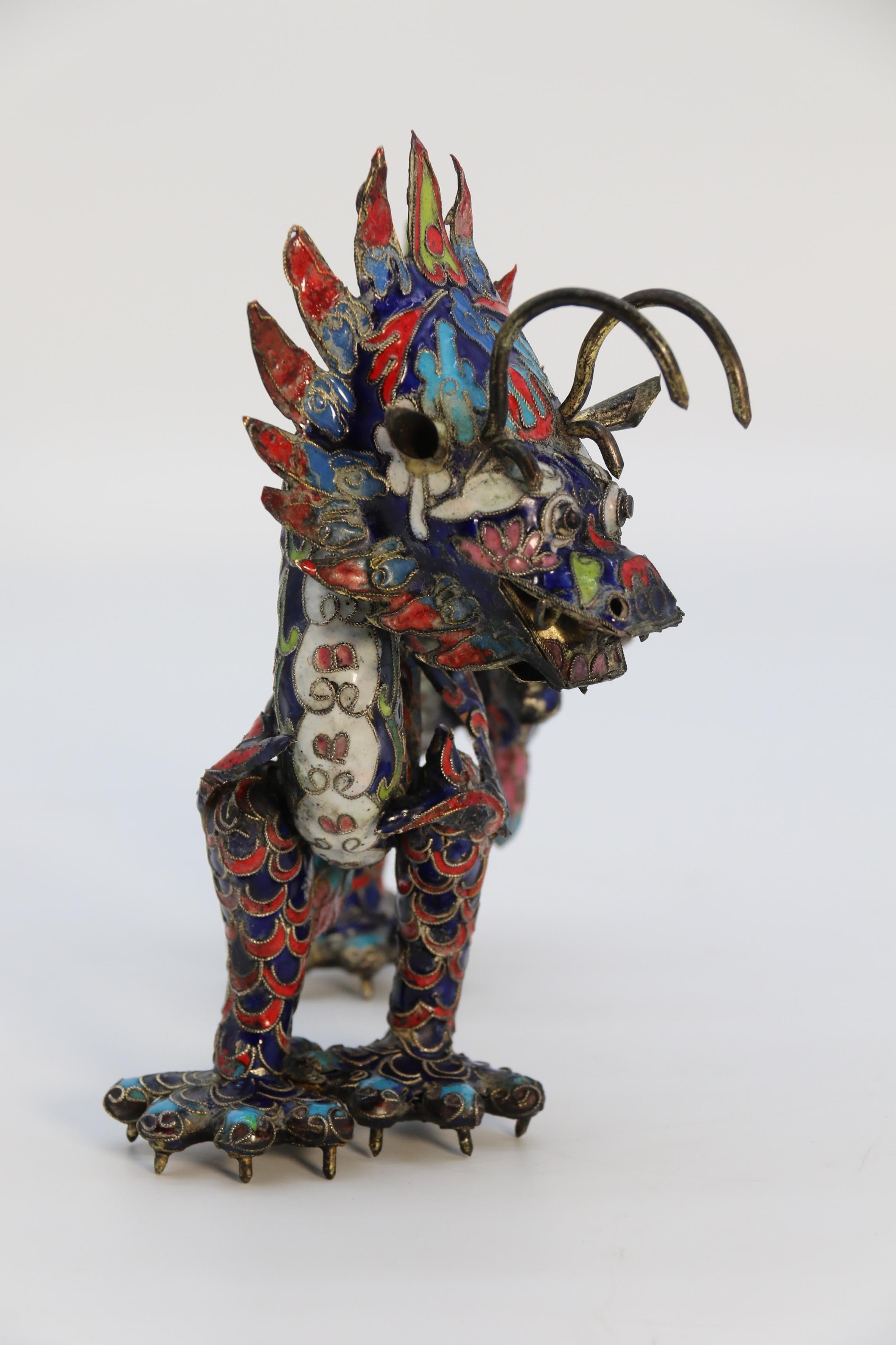 Cloissoné An early 20th century Chinese cloisonne sculpture of a five clawed dragon c 1930 For Sale