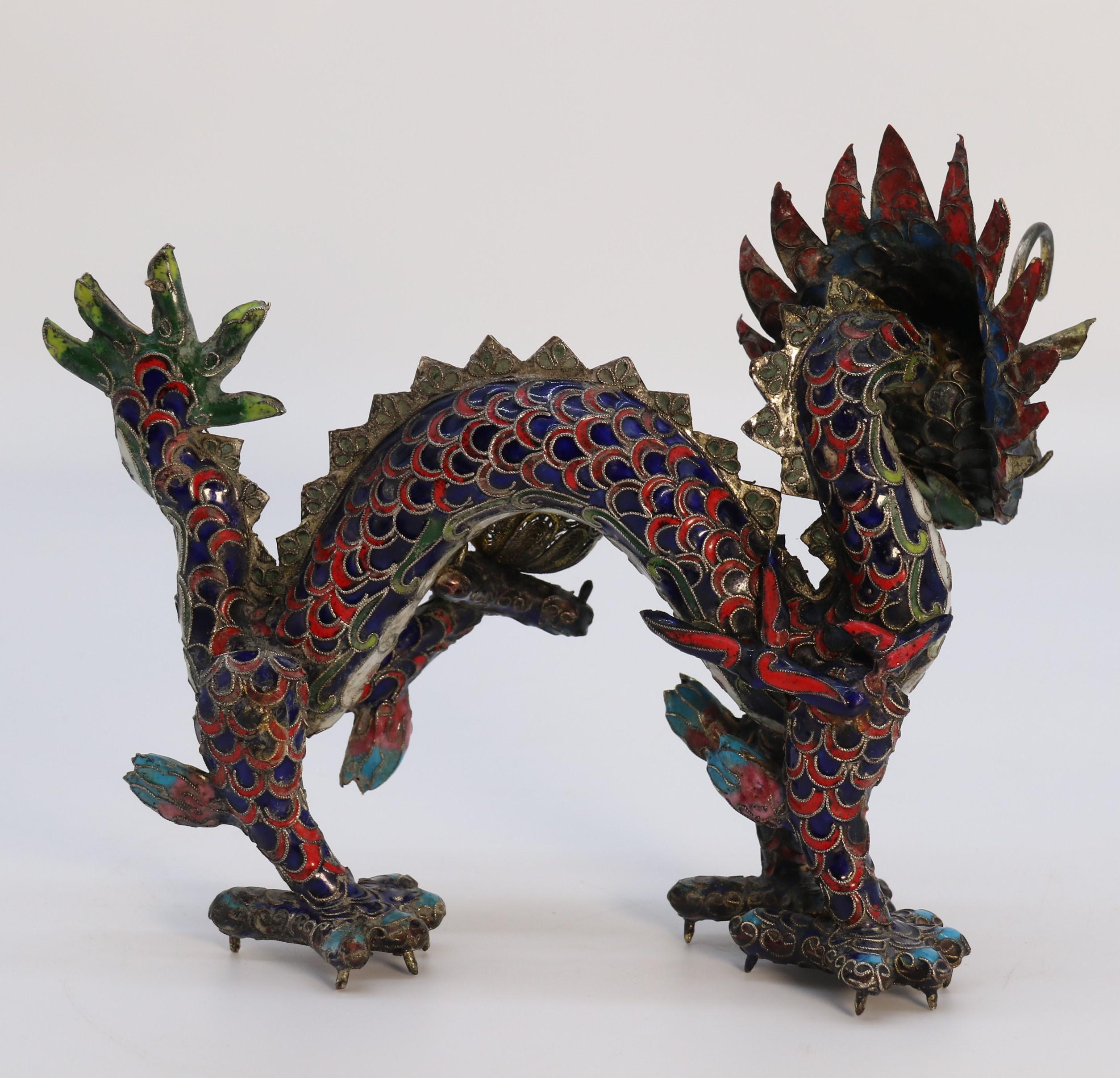 An early 20th century Chinese cloisonne sculpture of a five clawed dragon c 1930 In Good Condition For Sale In Central England, GB