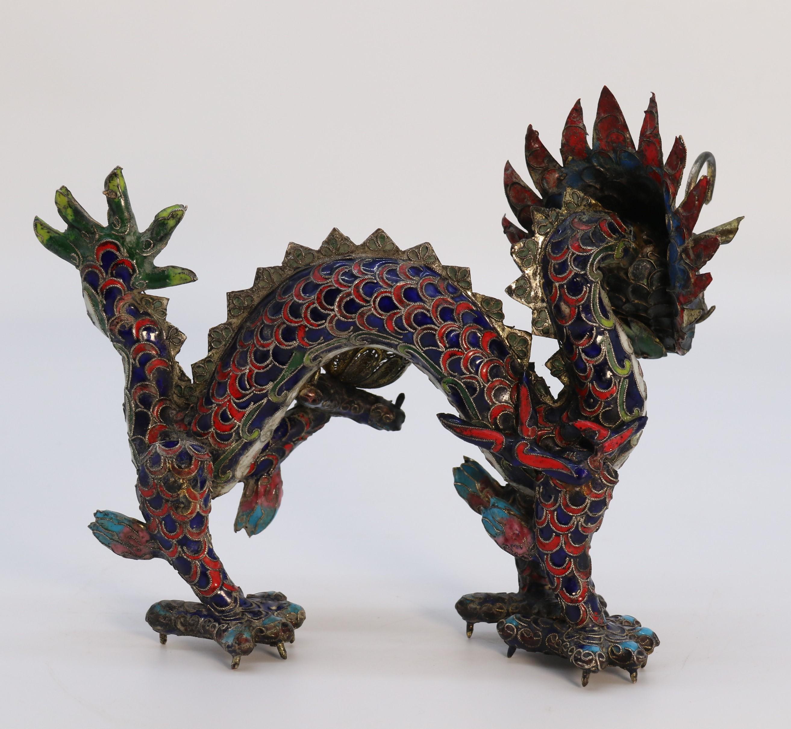 Mid-20th Century An early 20th century Chinese cloisonne sculpture of a five clawed dragon c 1930 For Sale