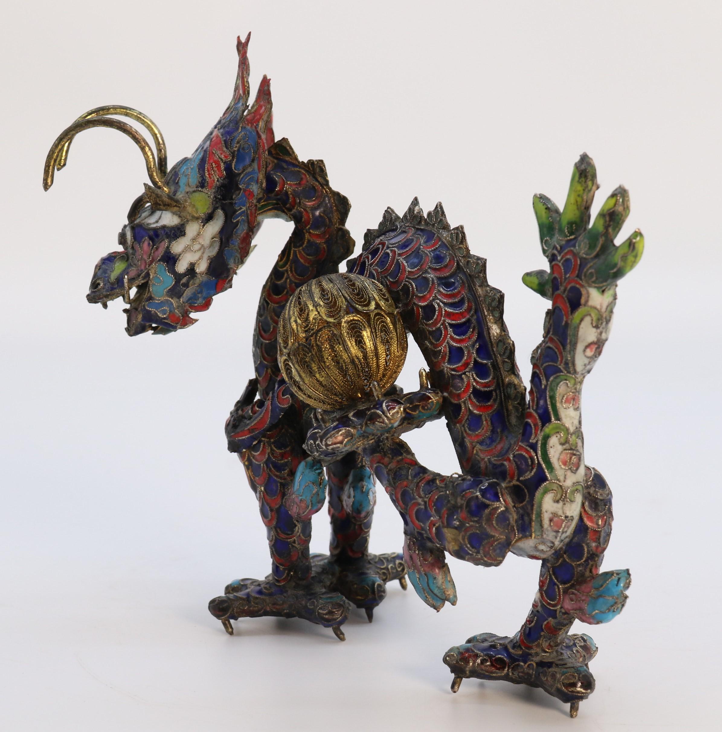 An early 20th century Chinese cloisonne sculpture of a five clawed dragon c 1930 For Sale 2
