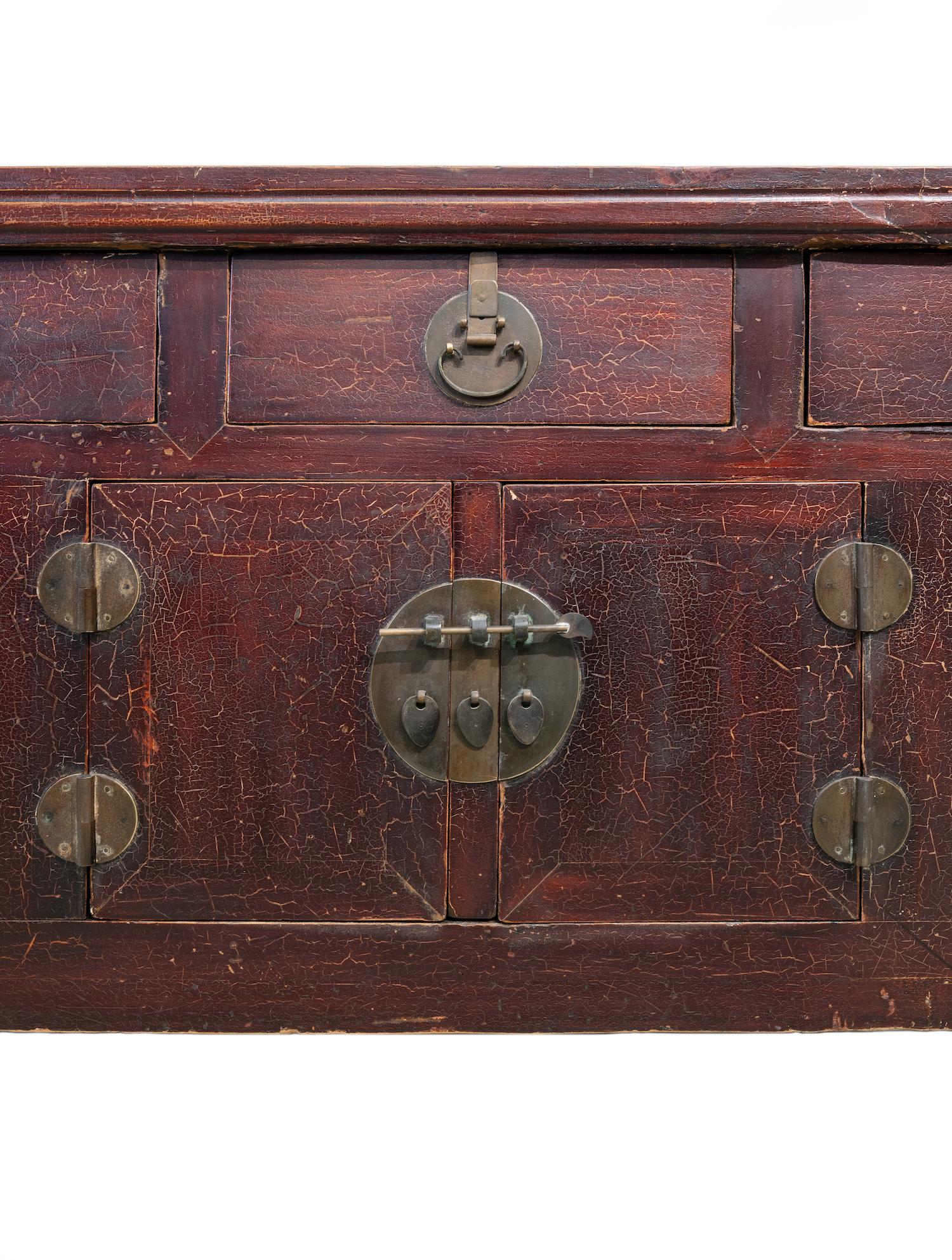 Elm Early 20th Century Chinese Coffer Sideboard with Everted Ends For Sale