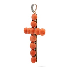 Early 20th Century Coral and Diamond Cross