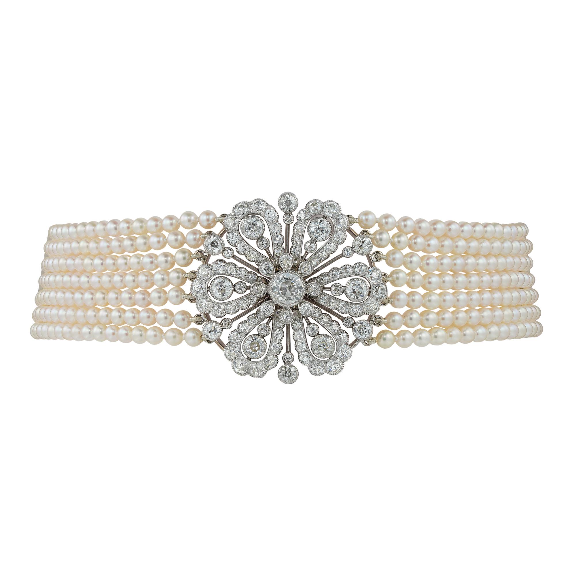 Edwardian Early 20th Century Diamond and Cultured Pearl Necklace