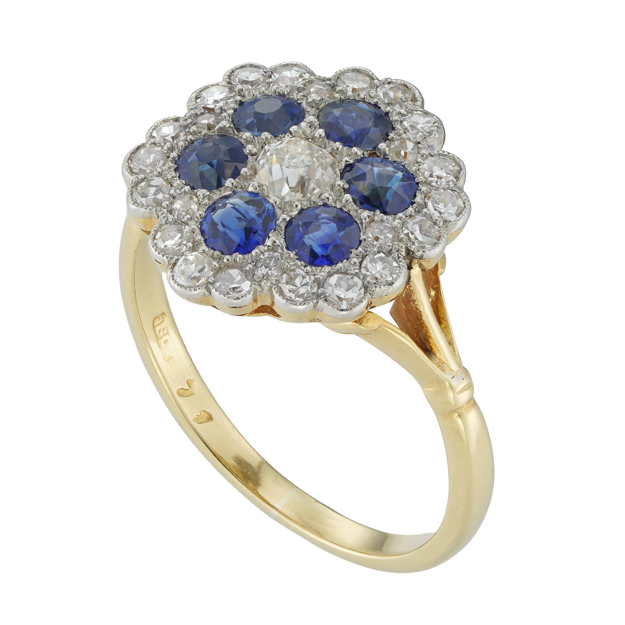 Modern An early 20th century diamond and sapphire cluster ring For Sale