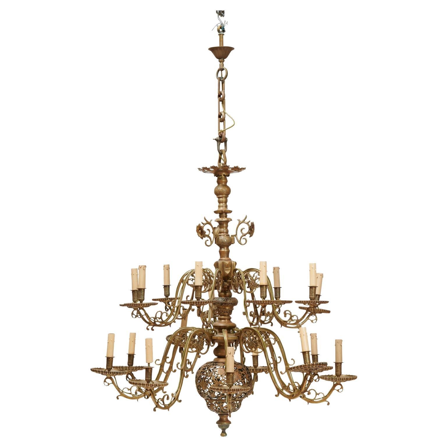 An Early 20th Century Dutch Cast Brass Chandelier For Sale