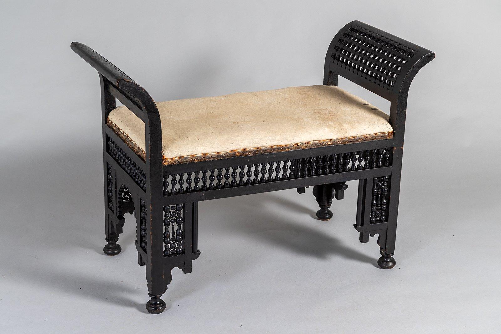 British An Early 20th Century Ebonised Moorish Window Bench Seat - Liberty & Co