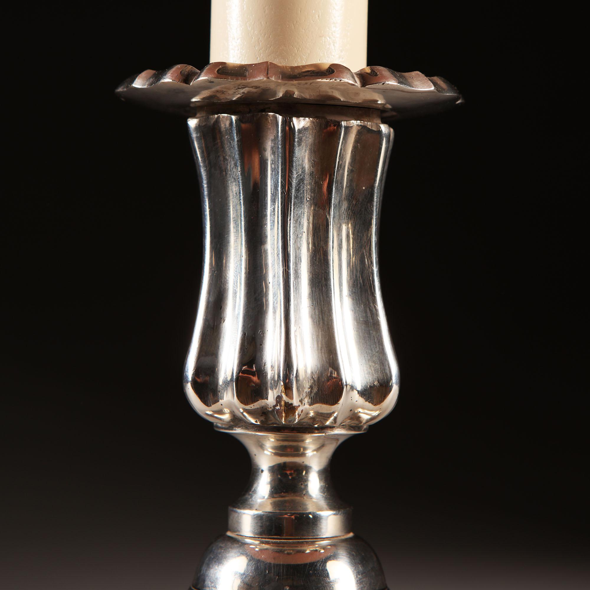 English Early 20th Century Edwardian Silver Candlestick as a Table Lamp