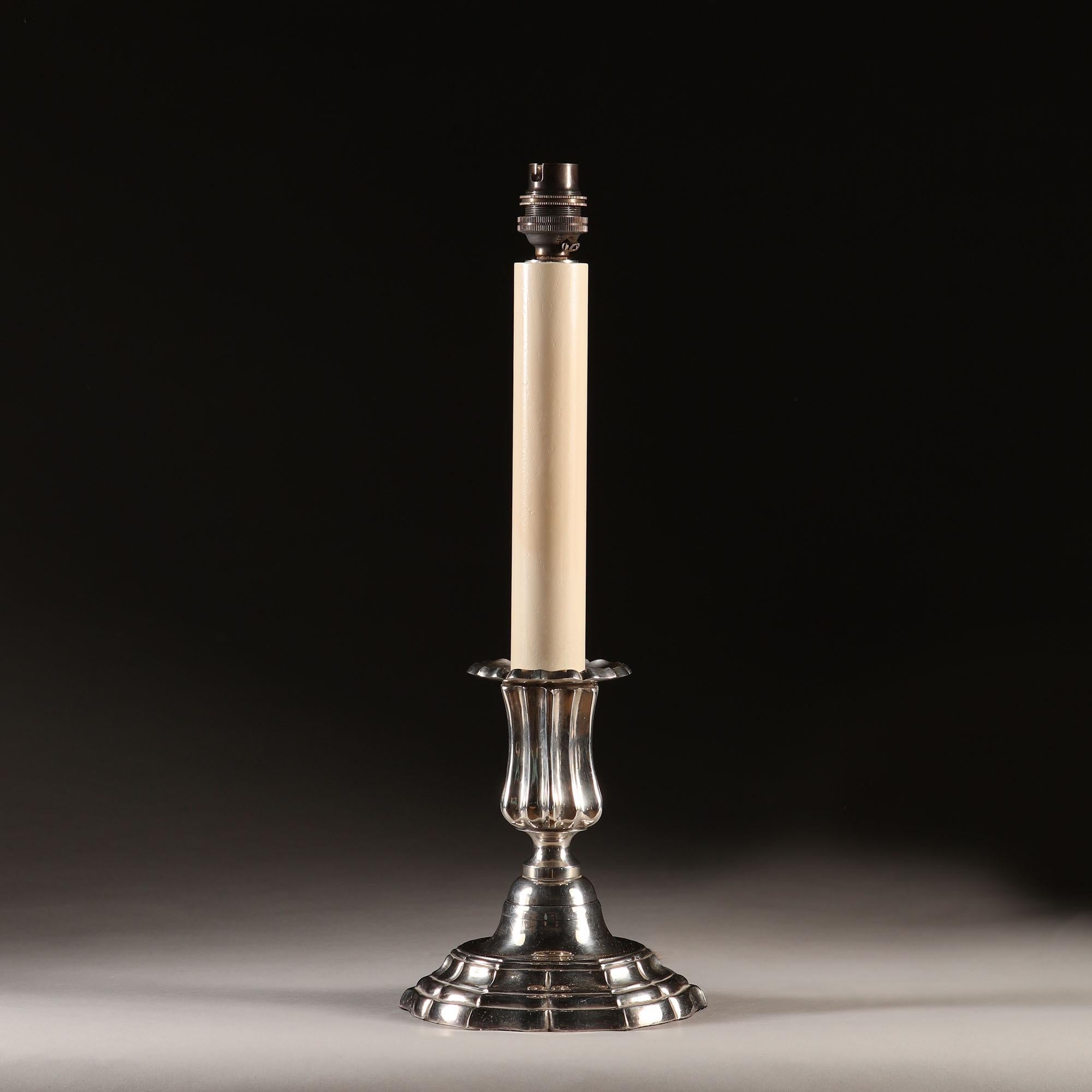 Early 20th Century Edwardian Silver Candlestick as a Table Lamp 1