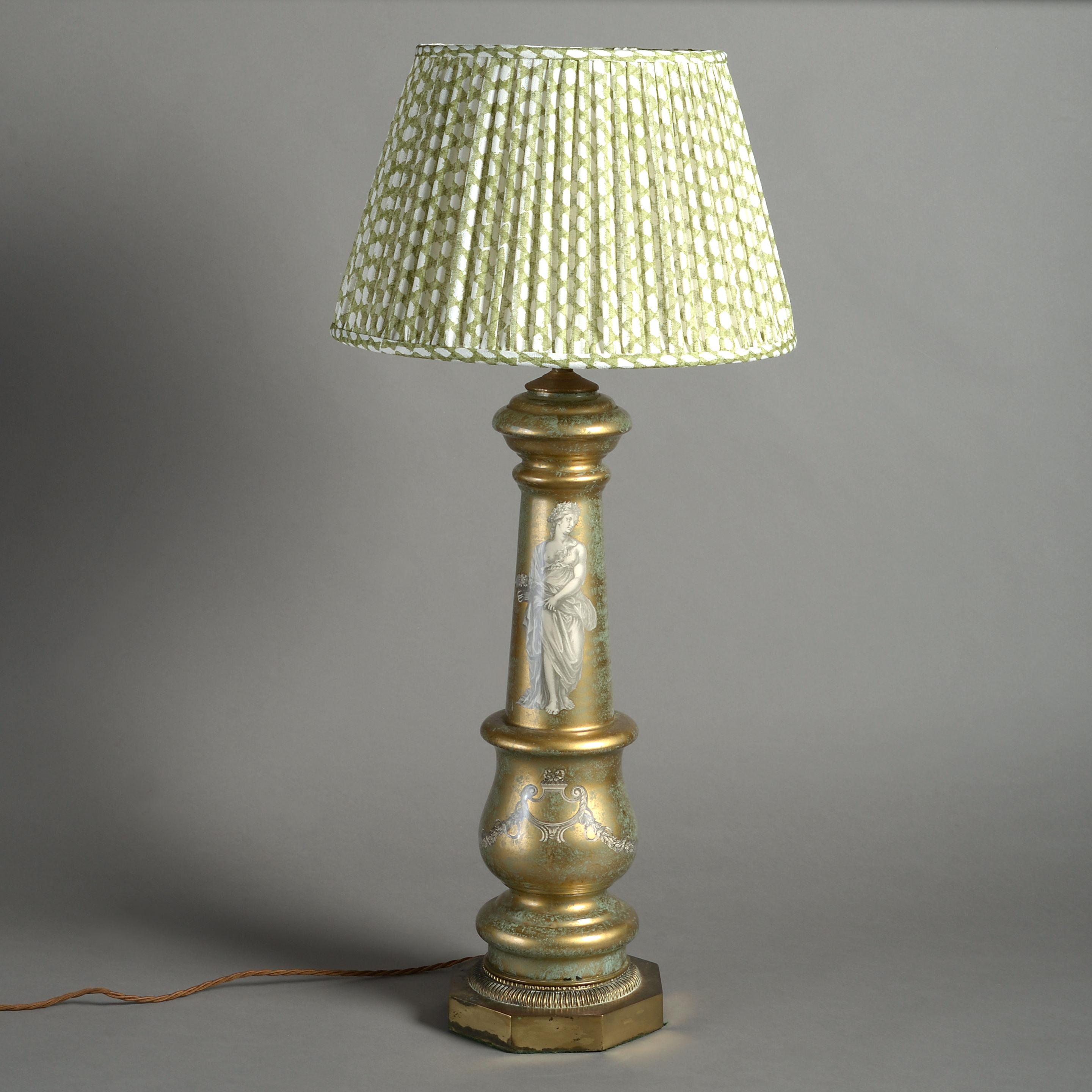 Début du 20ème siècle Lampe de table en verre églomisé du début du XXe siècle en vente