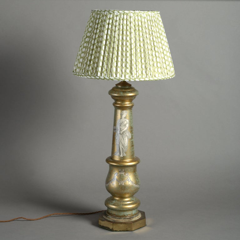 Early 20th Century Eglomisé Glass Table Lamp For Sale at 1stDibs
