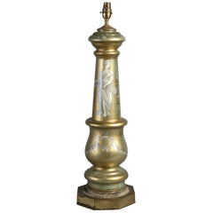 Tischlampe aus Eglomisé-Glas des frühen 20. Jahrhunderts