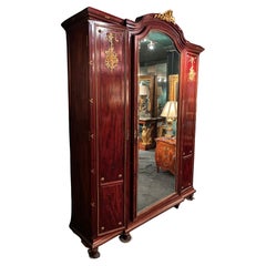 Large Belle Epoque F. Linke Style Mahogany, Mirror and Gilt Bronze Armoire