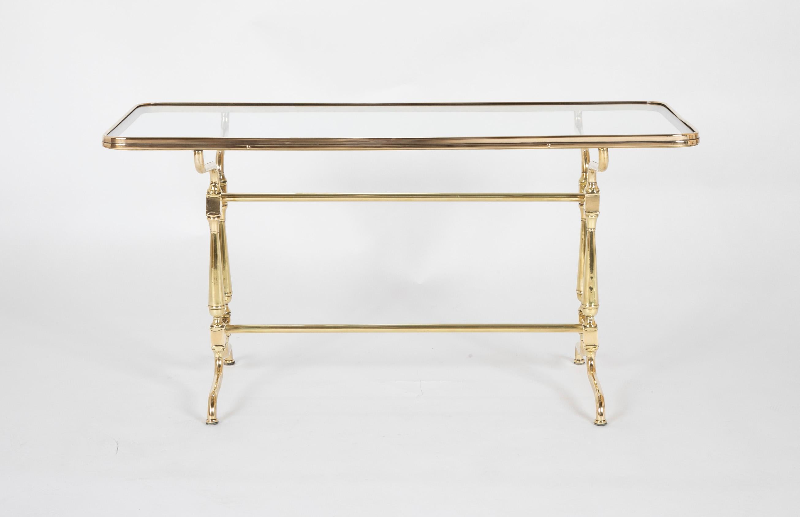 Other Early 20th Century French Glass Top Brass Coffee Table For Sale