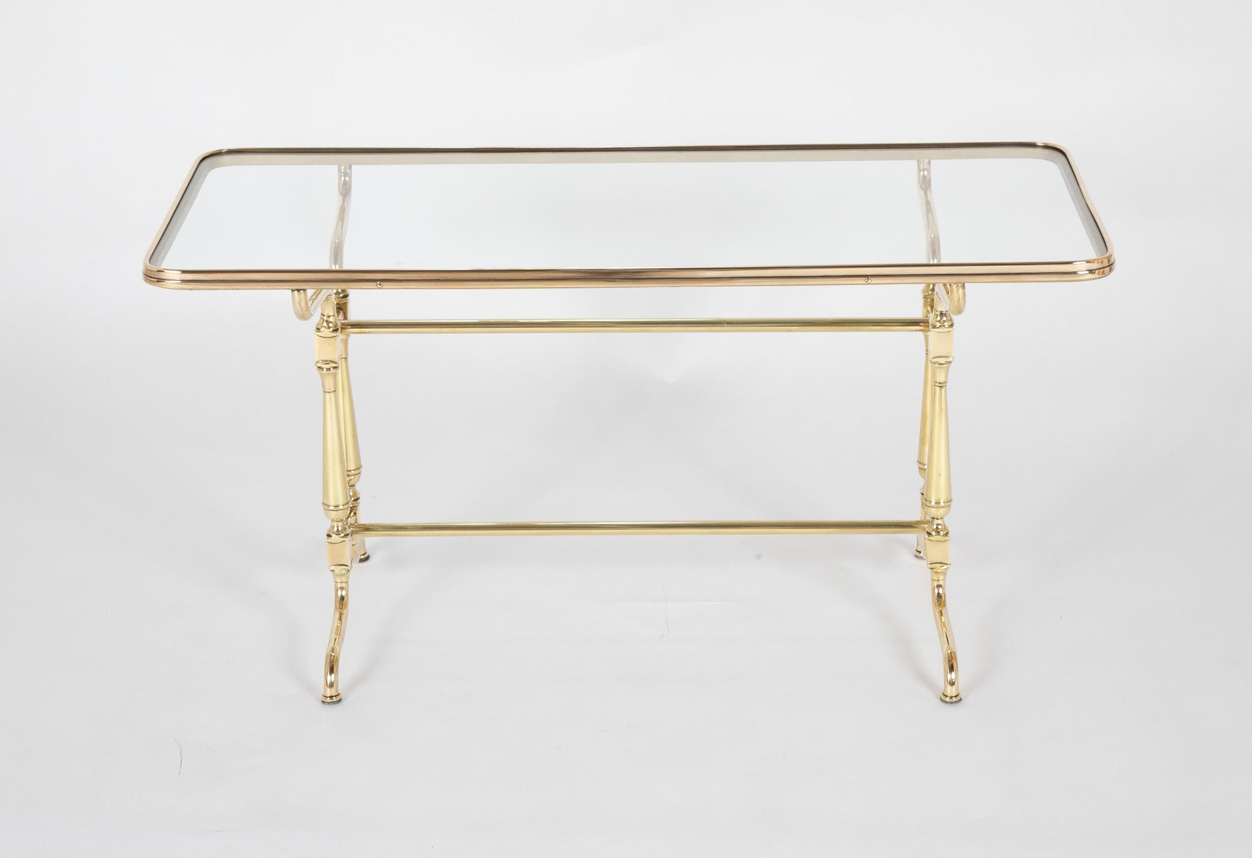 Early 20th Century French Glass Top Brass Coffee Table In Good Condition For Sale In Stamford, CT