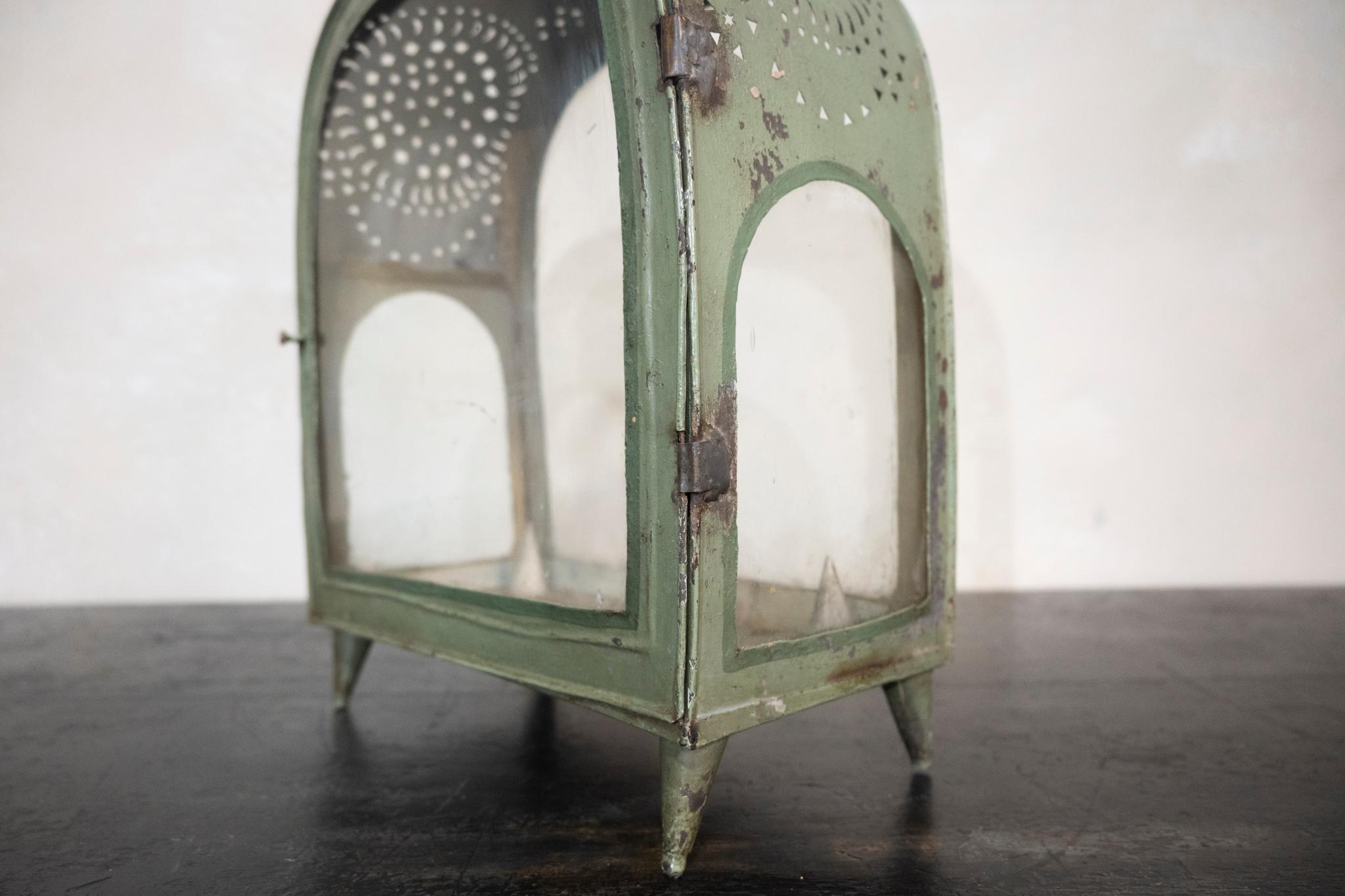 Early 20th Century French Green Toleware Garden Lantern, Glazed 3