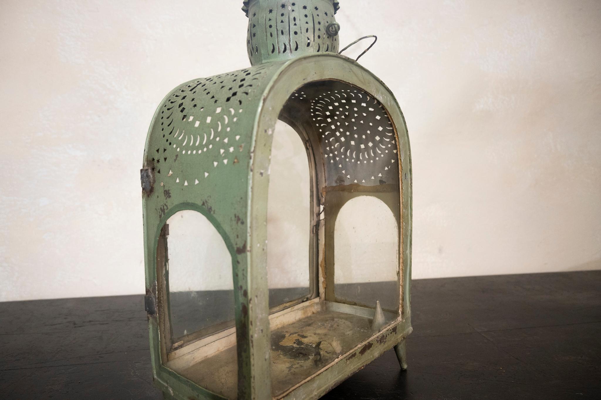 Early 20th Century French Green Toleware Garden Lantern, Glazed 5