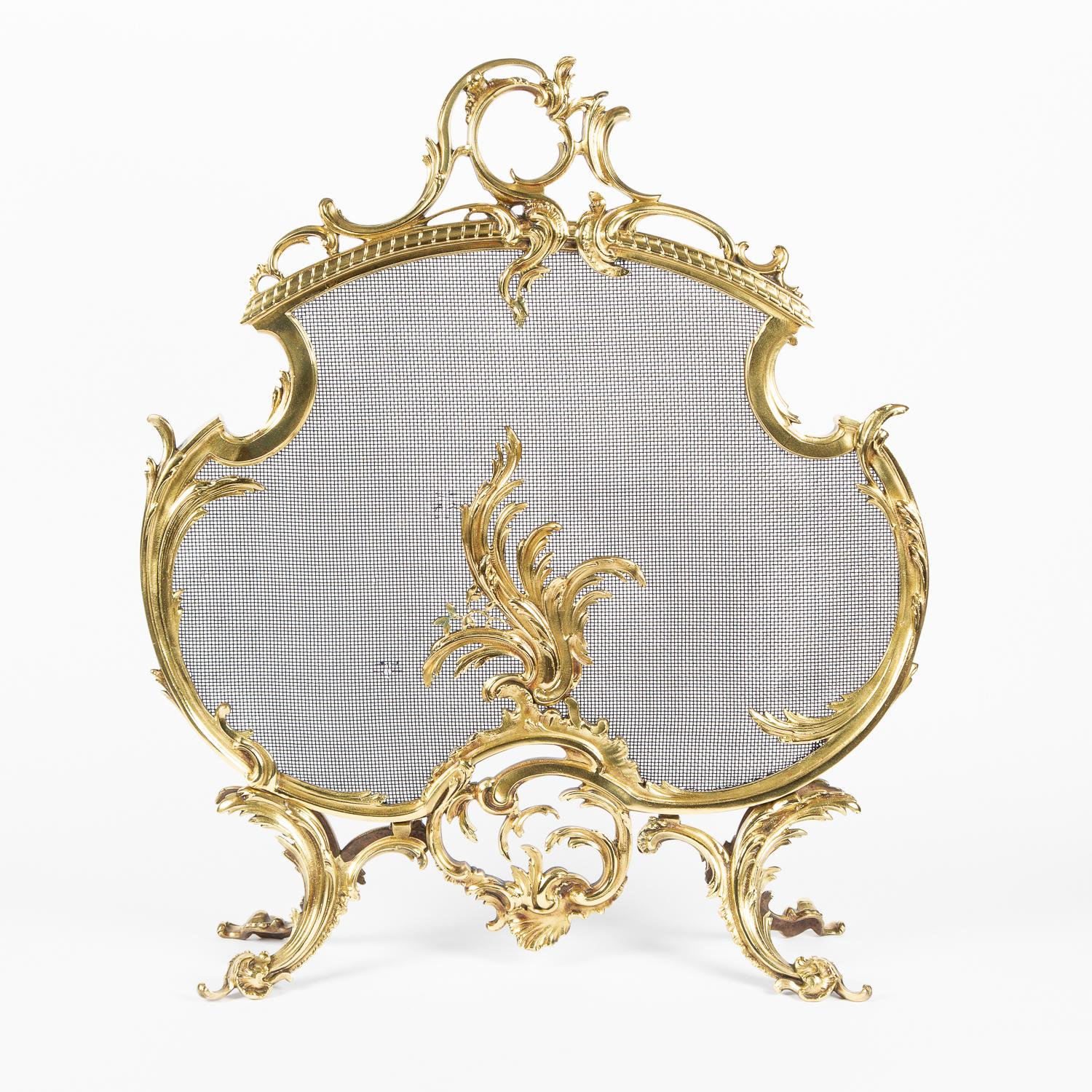 Early 20th Century French Louis XV Style Gilt Brass Fire Screen 4