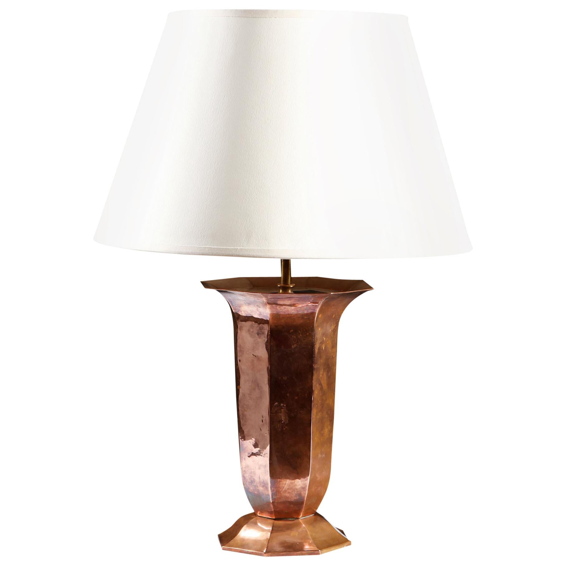 Early 20th Century French Octagonal Copper Vase as a Table Lamp