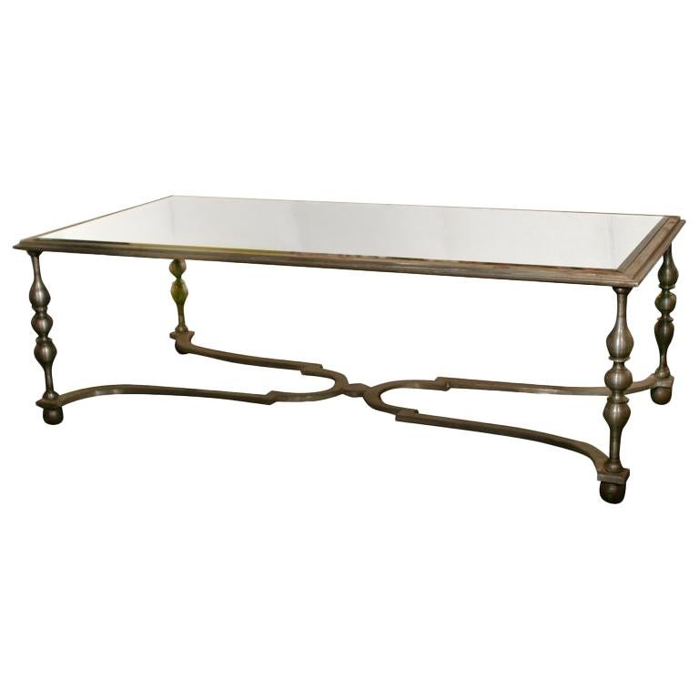 Early 20th Century French Wrought Iron and Antiqued Mirror Coffee Table