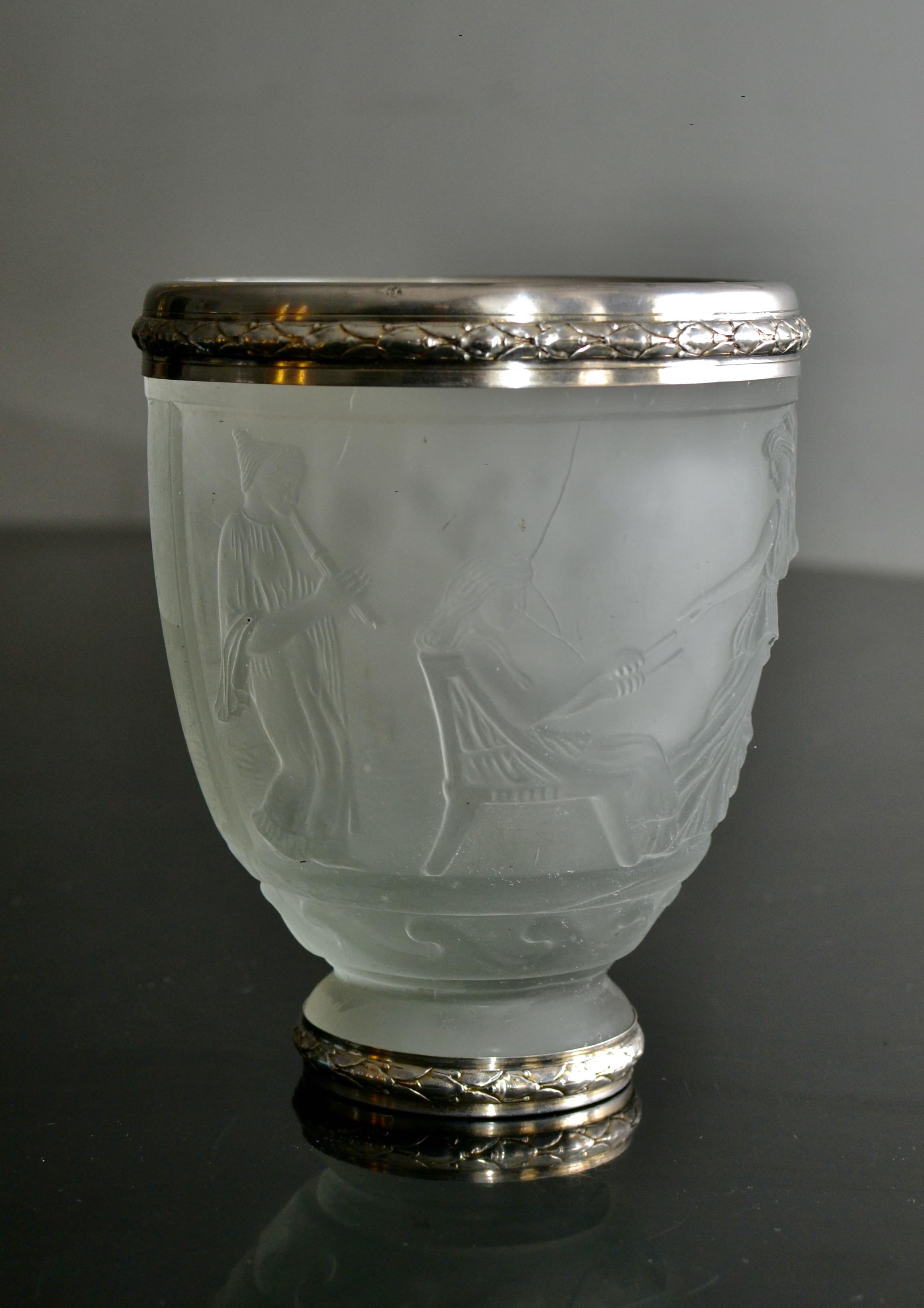 Hand-Crafted Early 20th Century Georges De Feure Small Art Nouveau Glass and Silver Vase