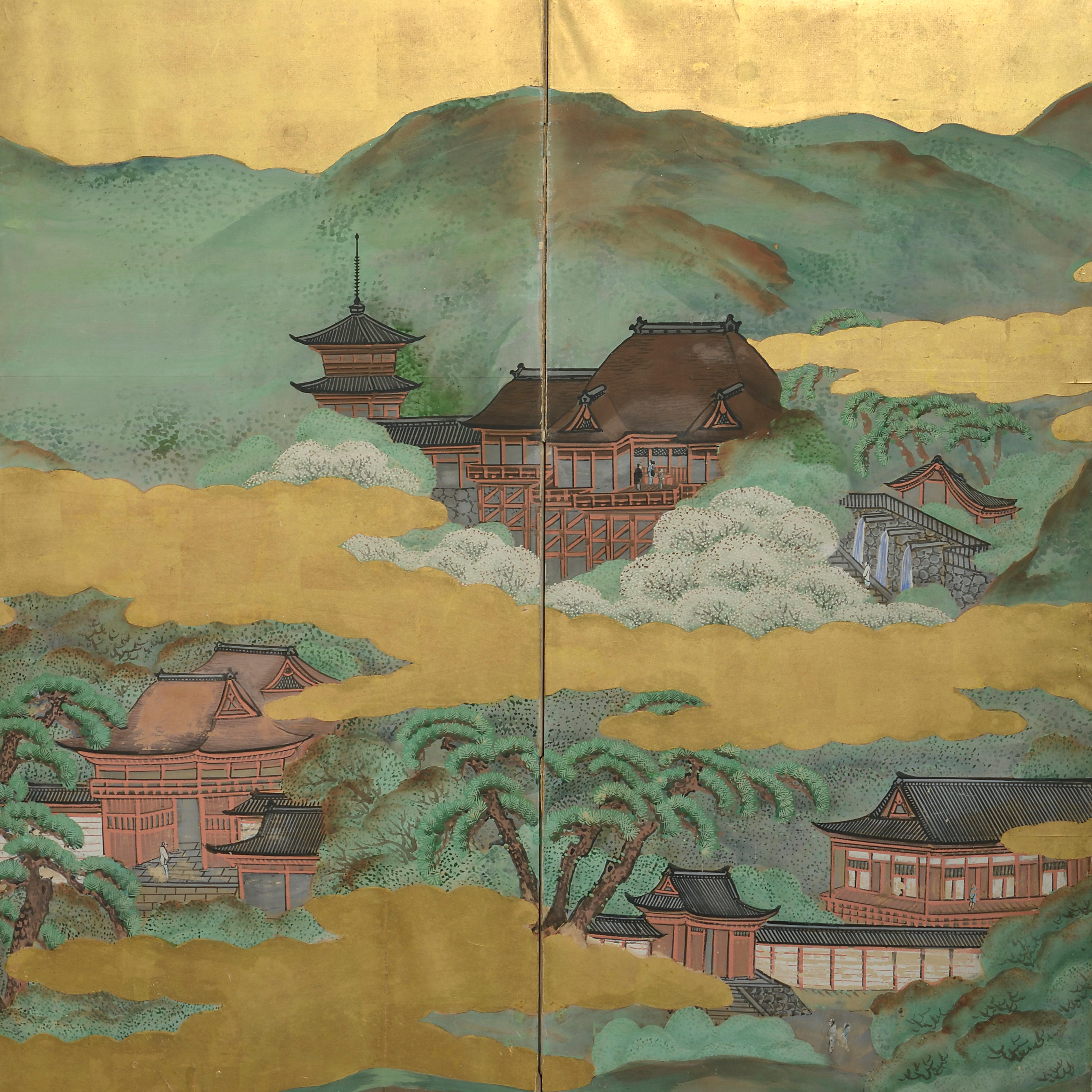 Anglo-Japanese Early 20th Century Gilded Six Fold Paper Screen
