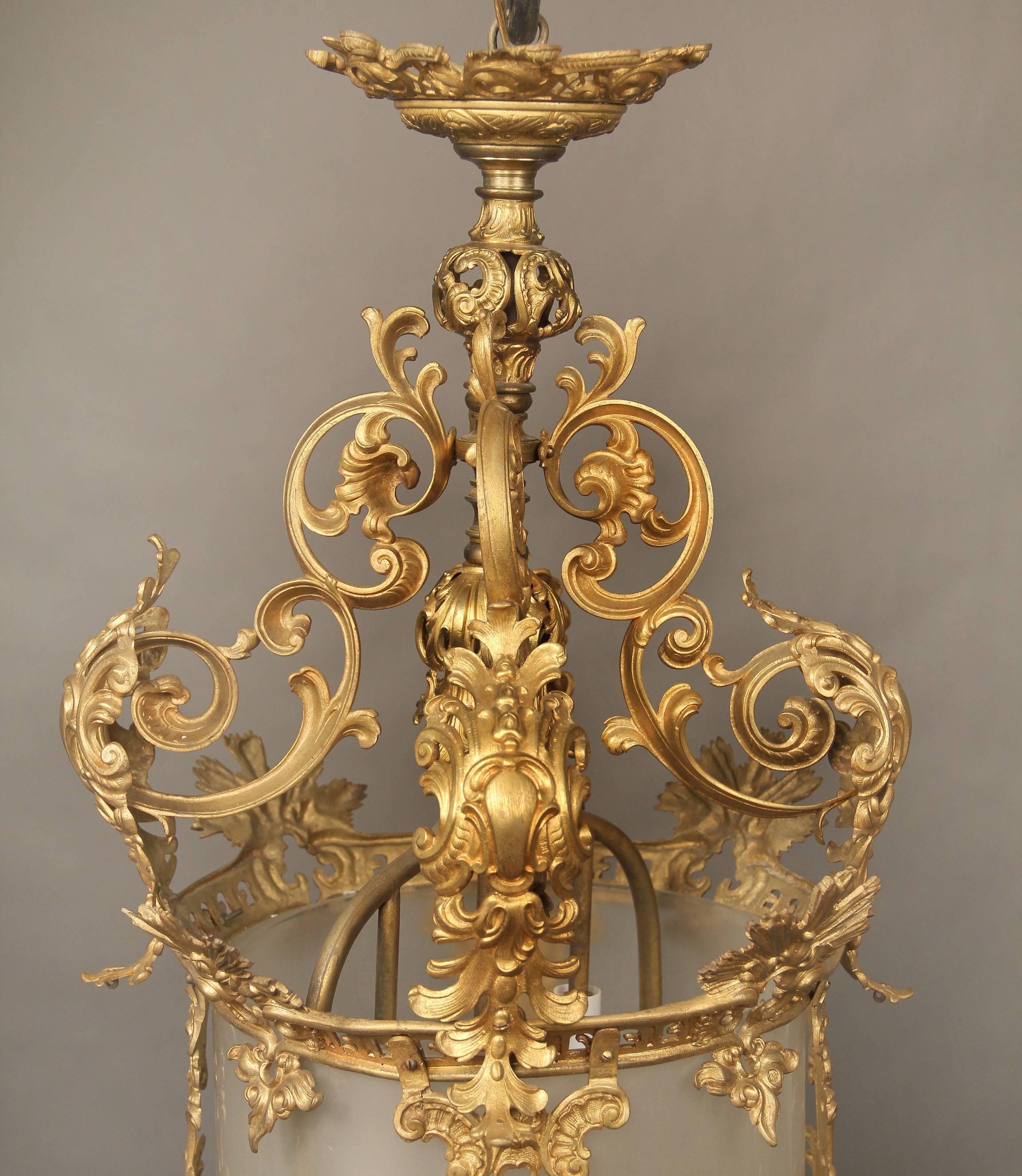 Belle Époque Early 20th Century Gilt Bronze and Glass Lantern For Sale