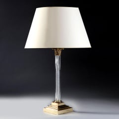 Early 20th Century Glass and Brass Column Table Lamp with Corinthian Captol