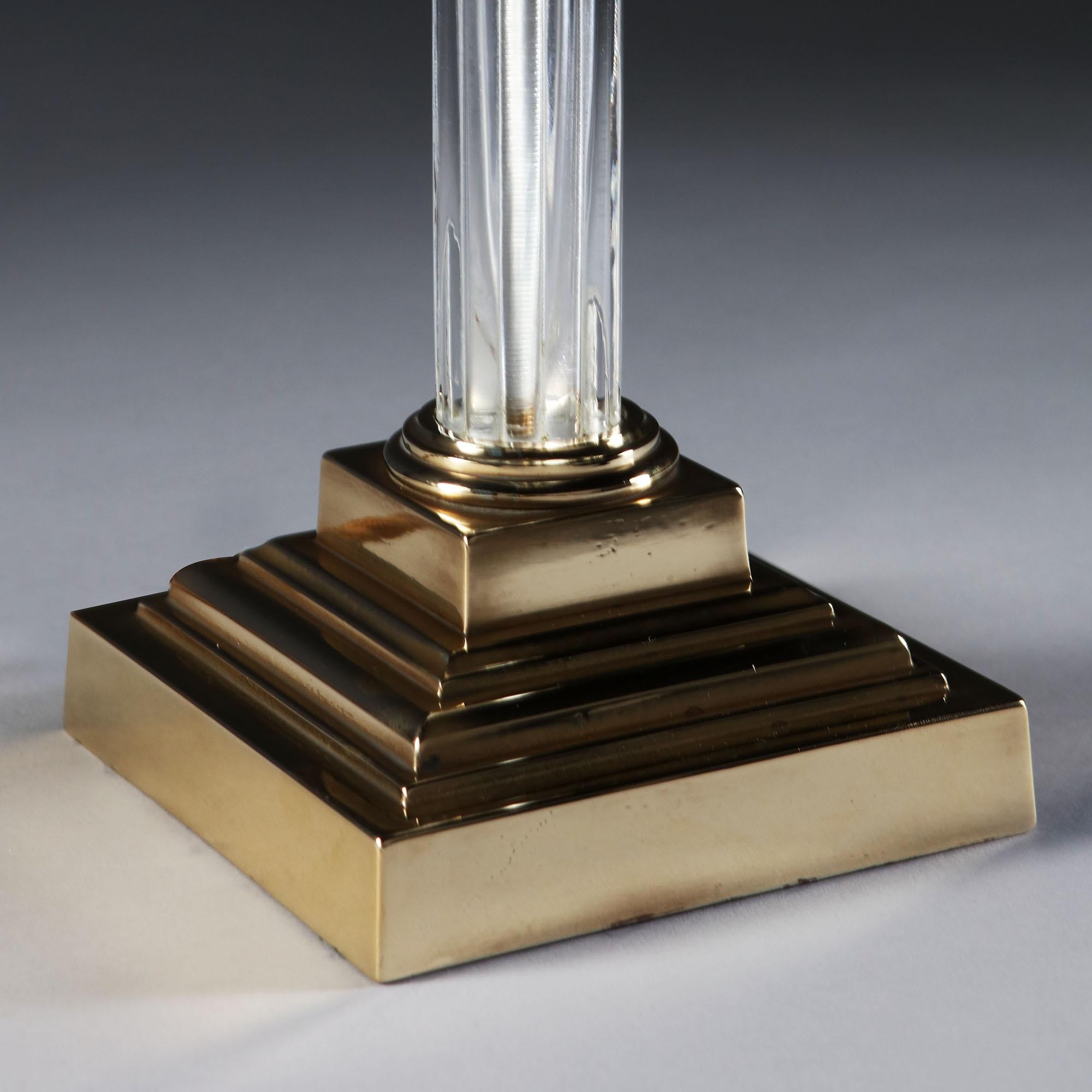 Early 20th Century Glass and Brass Column Table Lamp with Corinthian Captol In Good Condition For Sale In London, GB