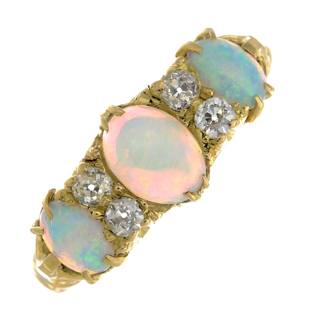 Brilliant Cut Early 20th Century Gold Opal and Diamond Dress Ring