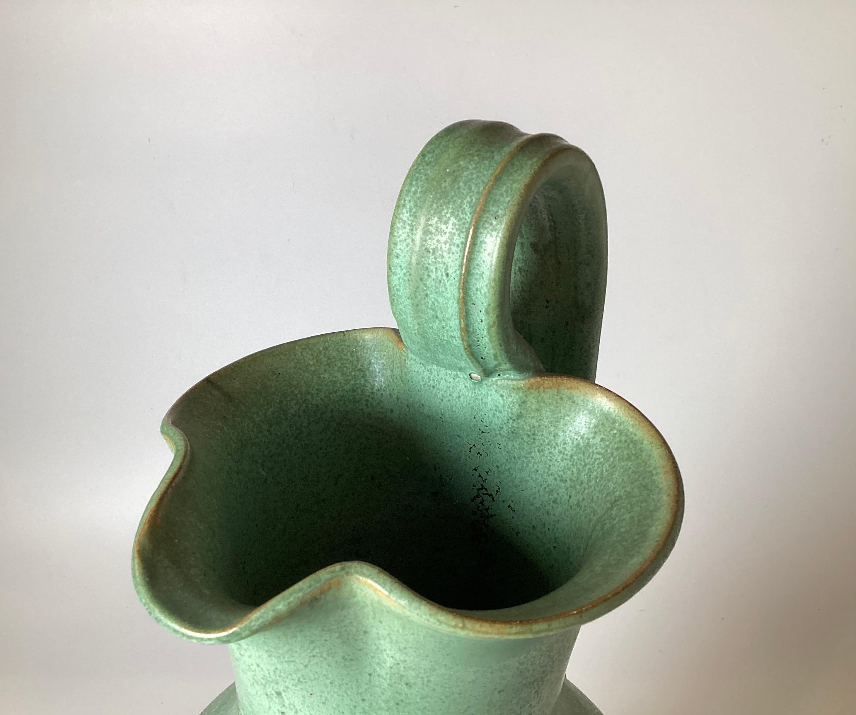 American Early 20th Century Greek Style Green Ewer Pitcher For Sale