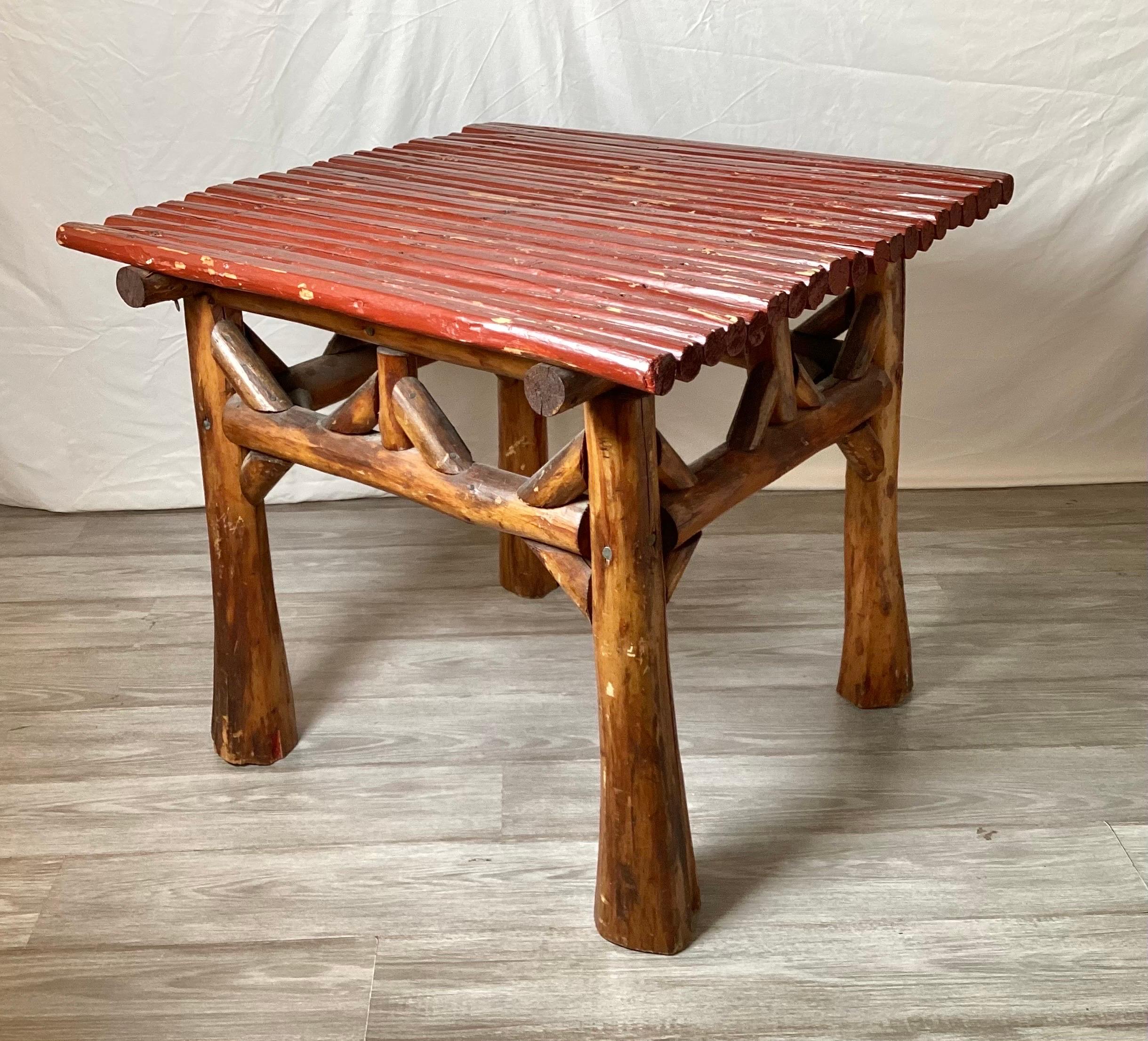 American Early 20th Century Hickory Wood Adirondack Square Table