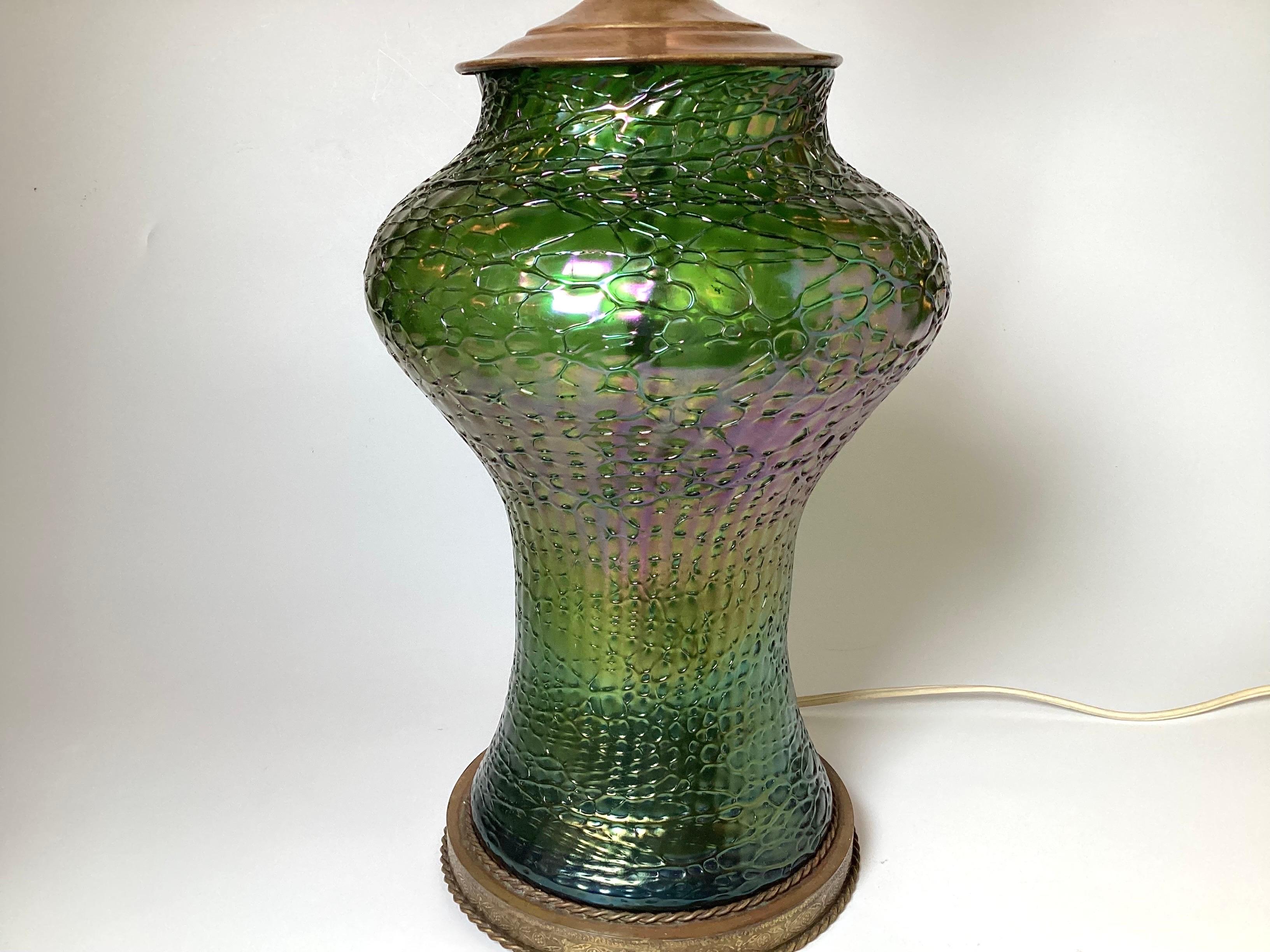 Art Nouveau Early 20th Century Iridescent Glass Lamp Attributed to Loetz