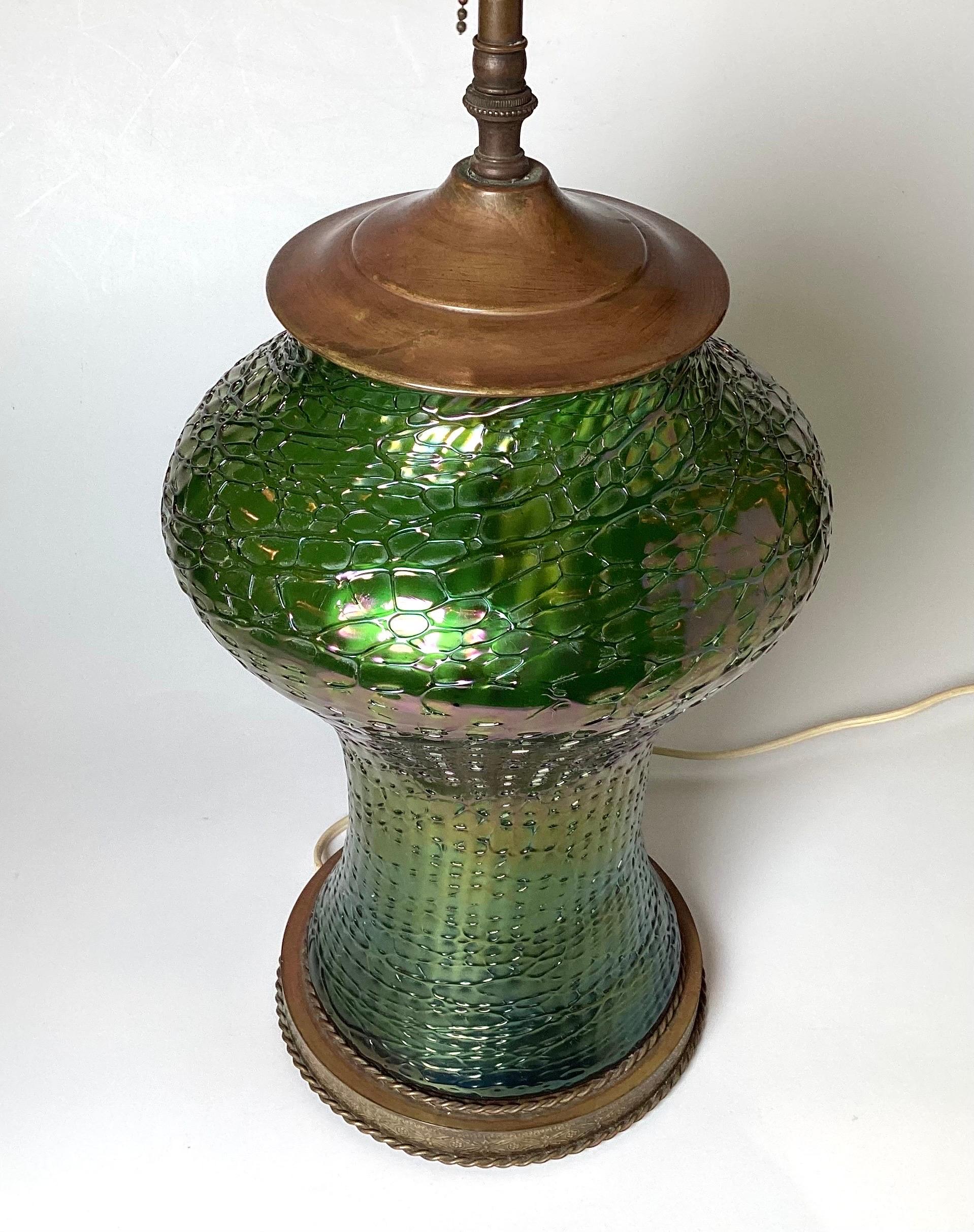 Art Nouveau Early 20th Century Iridescent Glass Lamp Attributed to Loetz