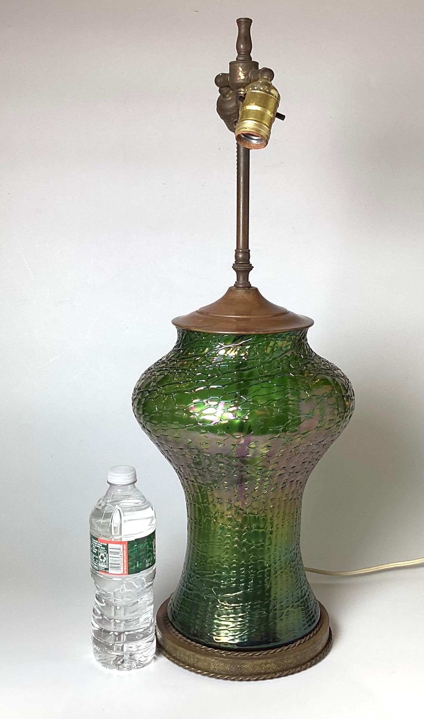 Early 20th Century Iridescent Glass Lamp Attributed to Loetz In Good Condition In Lambertville, NJ