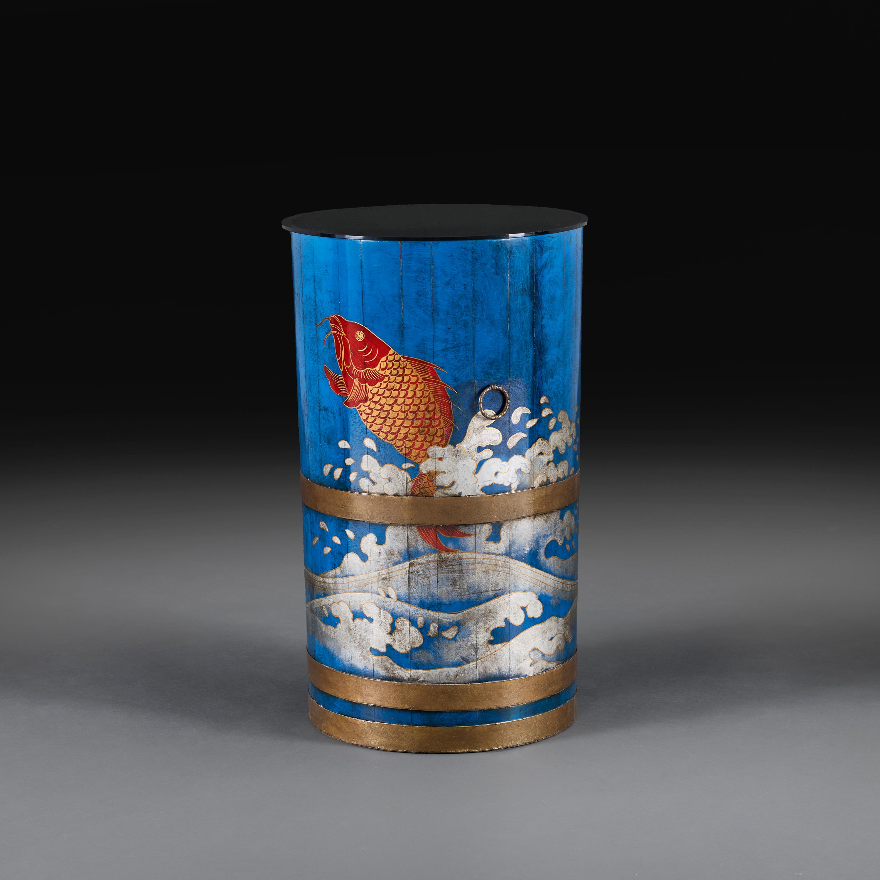 Hand-Painted An Early 20th Century Japanese Blue Lacquer Jardinière Table For Sale