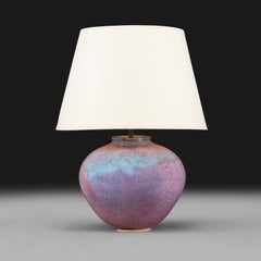 An Early 20th Century Japanese Plum Flambe Tsubo Vase as a Lamp