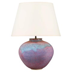 An Early 20th Century Japanese Plum Flambe Tsubo Vase as a Lamp