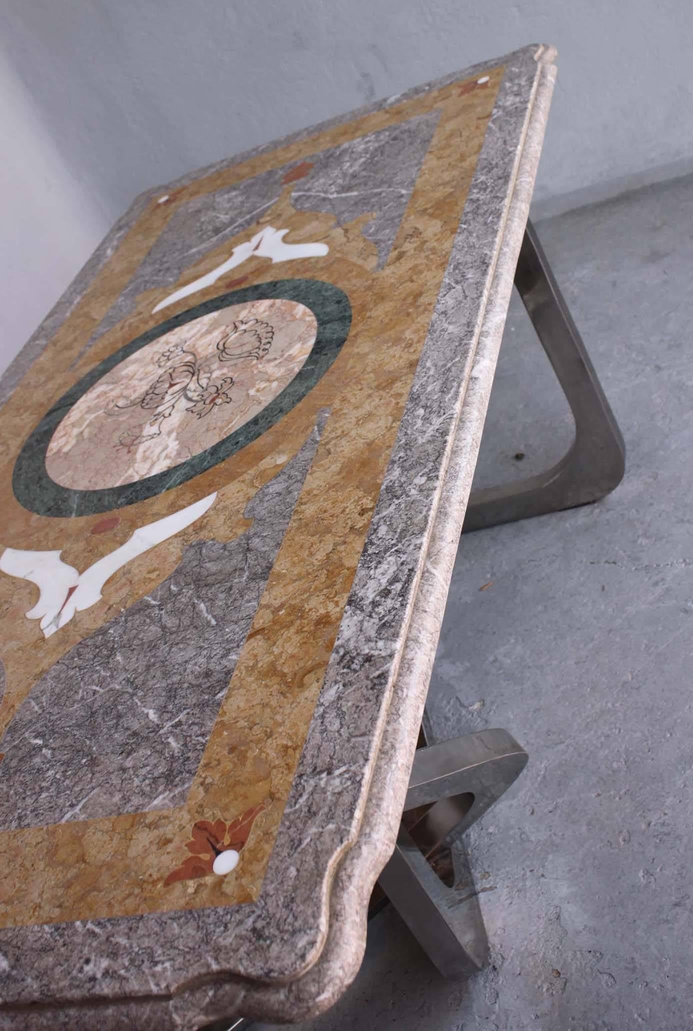 An Early 20th Century  Marble Top Table with Modern Base For Sale 10