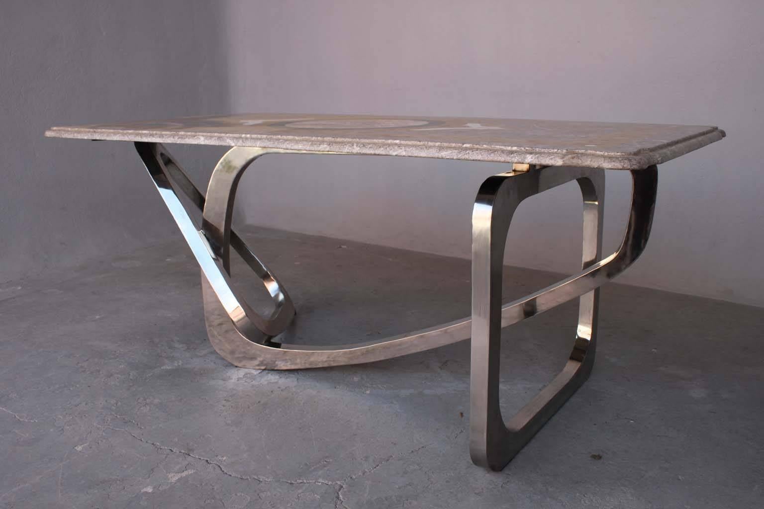 An Early 20th Century  Marble Top Table with Modern Base For Sale 1