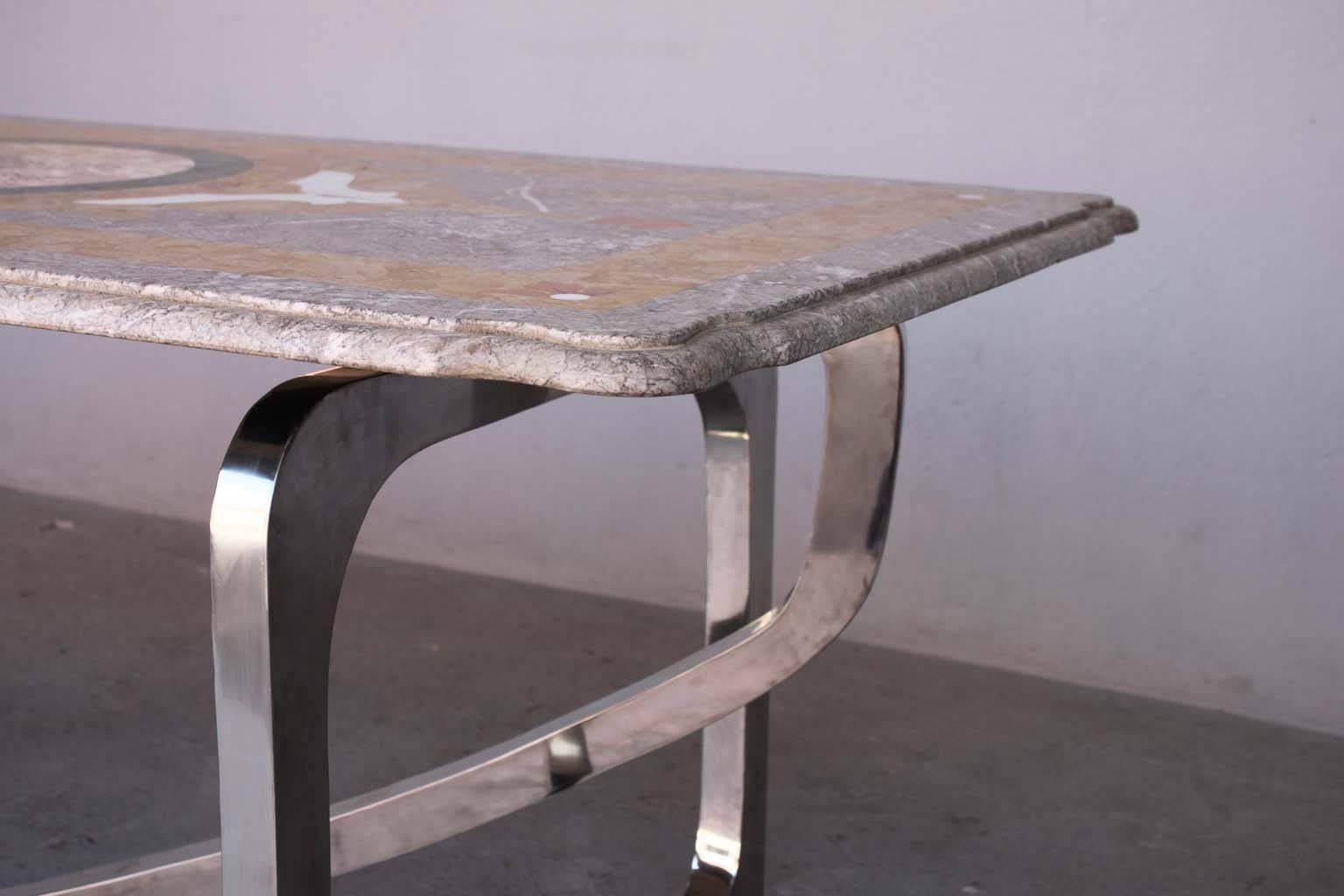An Early 20th Century  Marble Top Table with Modern Base For Sale 3