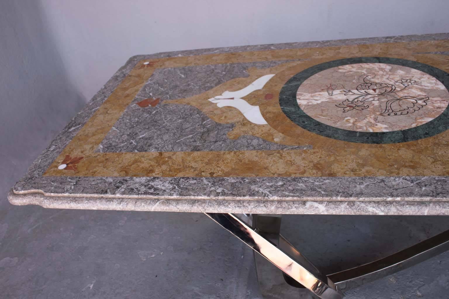 An Early 20th Century  Marble Top Table with Modern Base For Sale 4