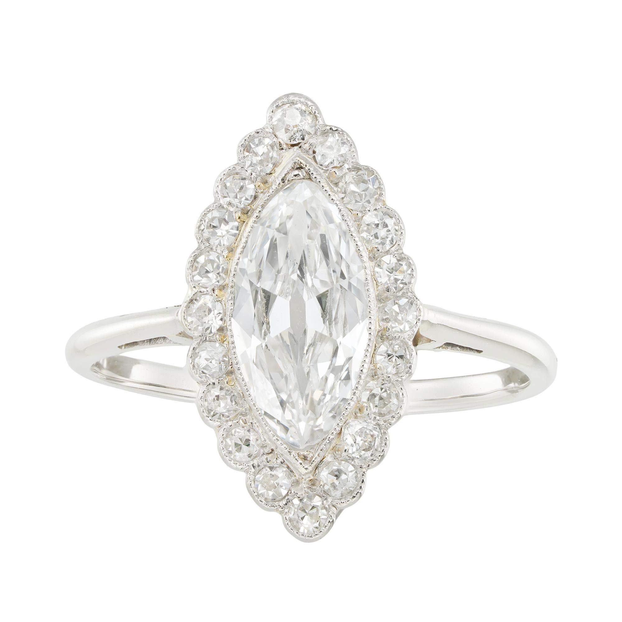 Ein Marquise-Diamant-Cluster-Ring aus dem frühen 20.