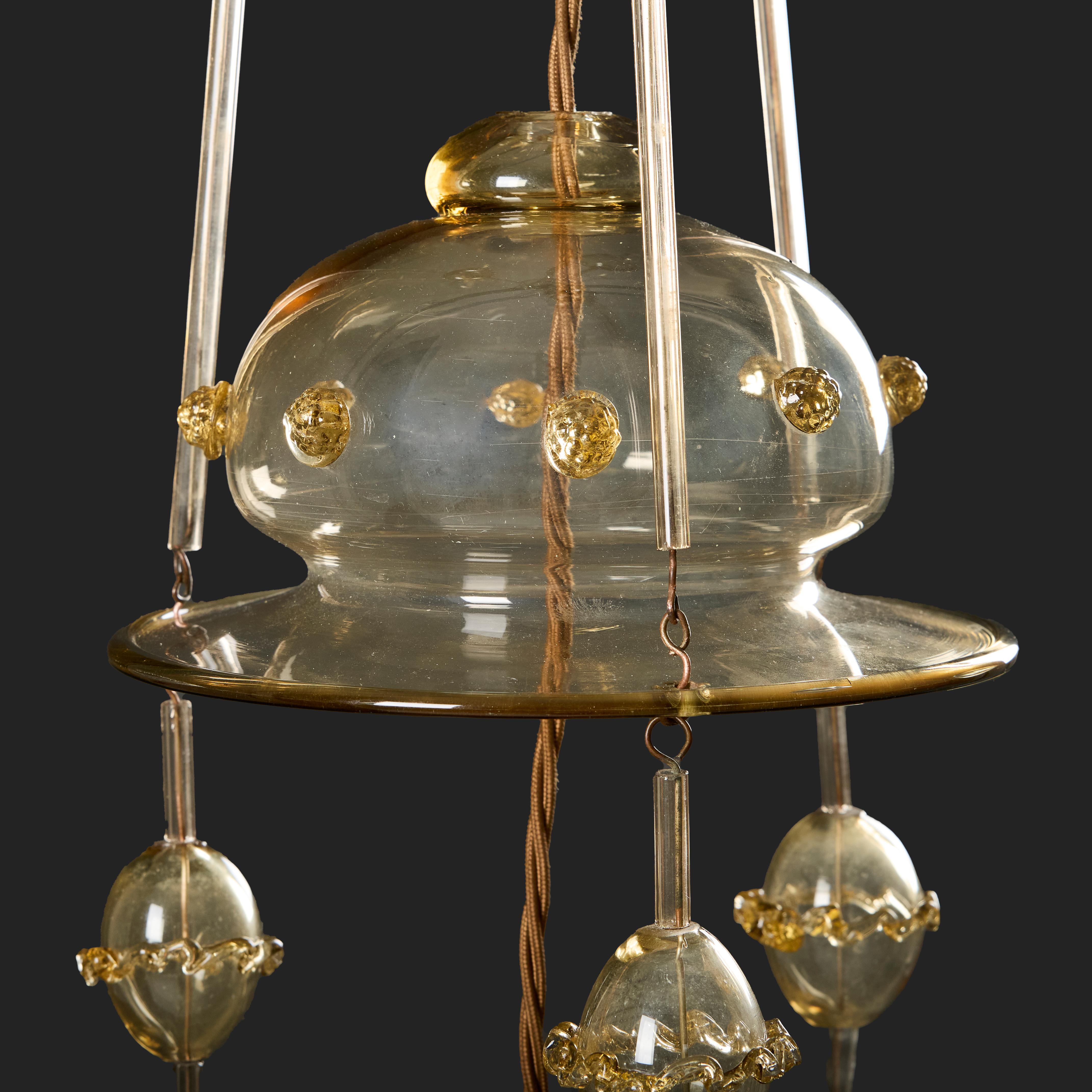 Italiano Lanterna a sospensione in vetro di Murano dei primi del Novecento di Martinuzzi per Venini in vendita