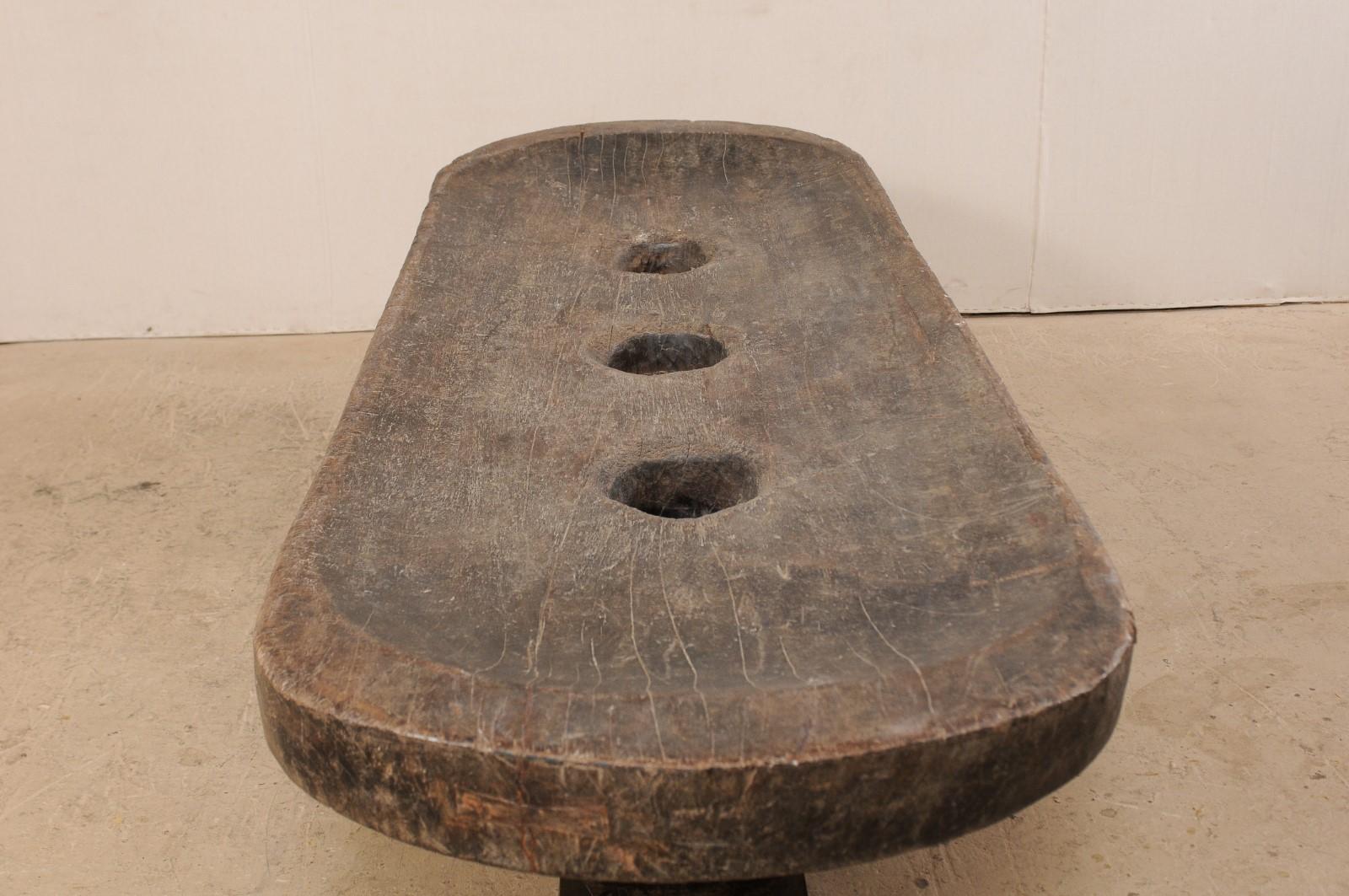 Early 20th Century Naga Grain Grinding Table, Carved from a Single Log 4