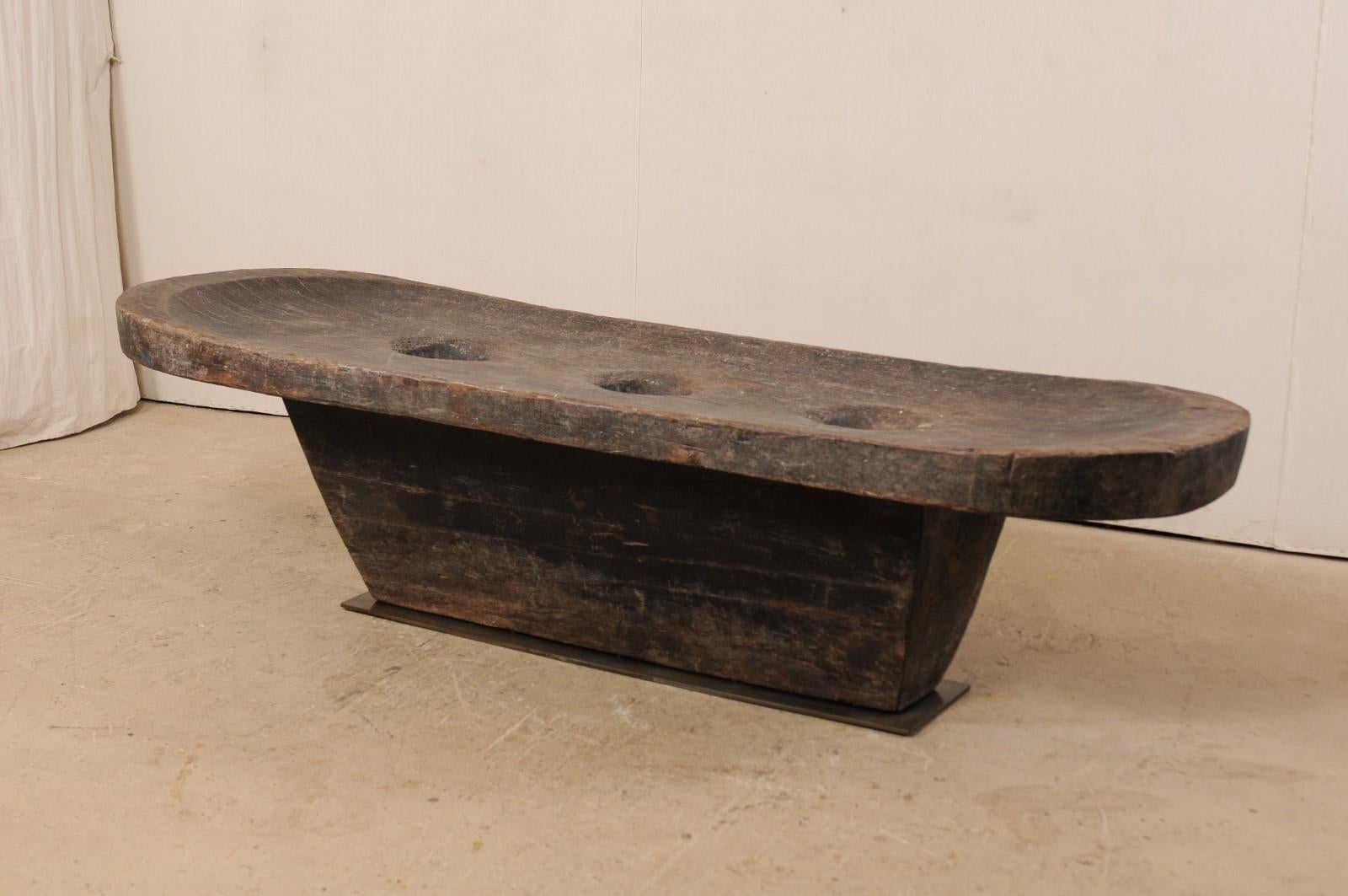 Indian Early 20th Century Naga Grain Grinding Table, Carved from a Single Log
