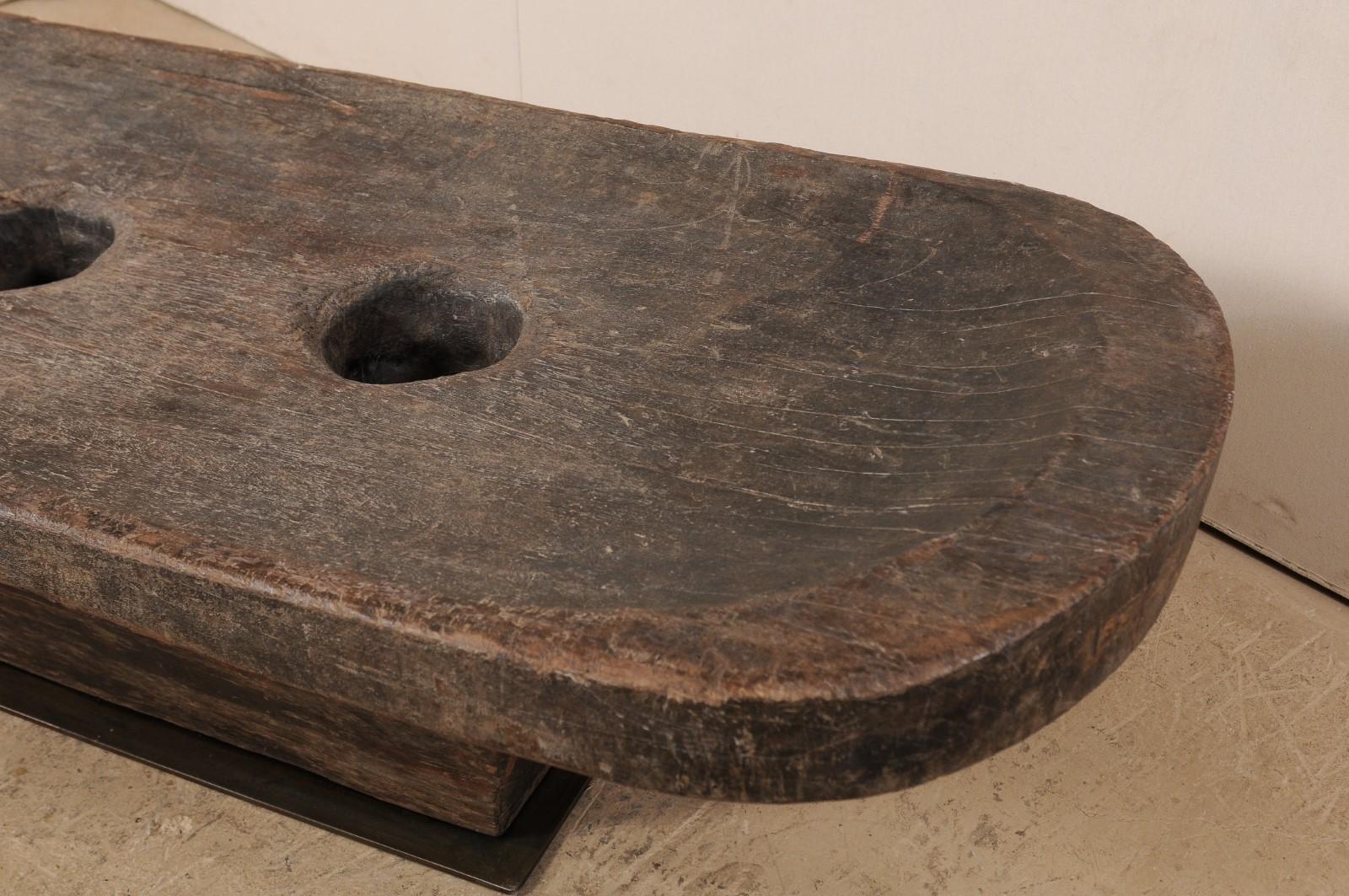 Iron Early 20th Century Naga Grain Grinding Table, Carved from a Single Log