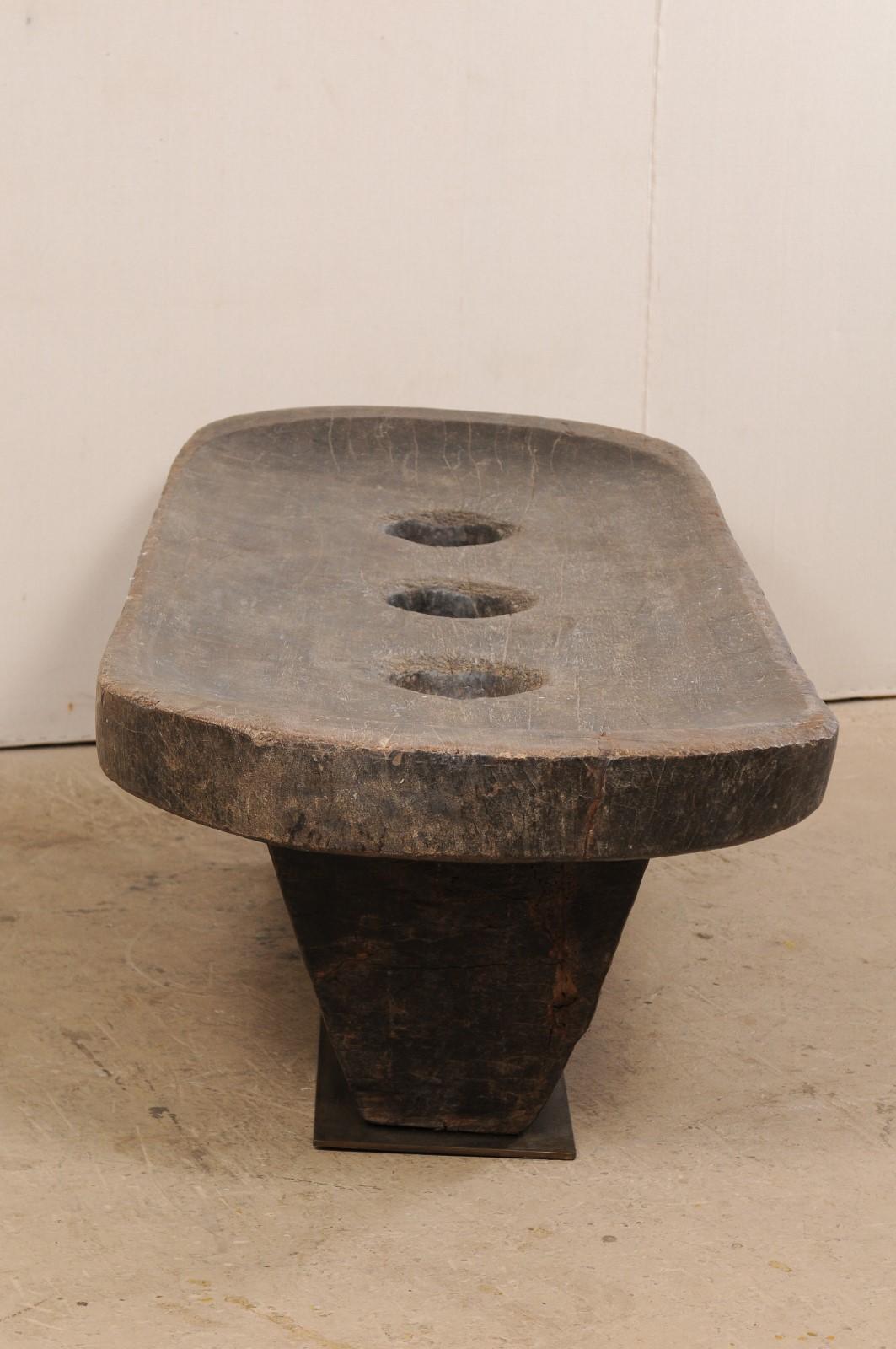 Early 20th Century Naga Grain Grinding Table, Carved from a Single Log 2