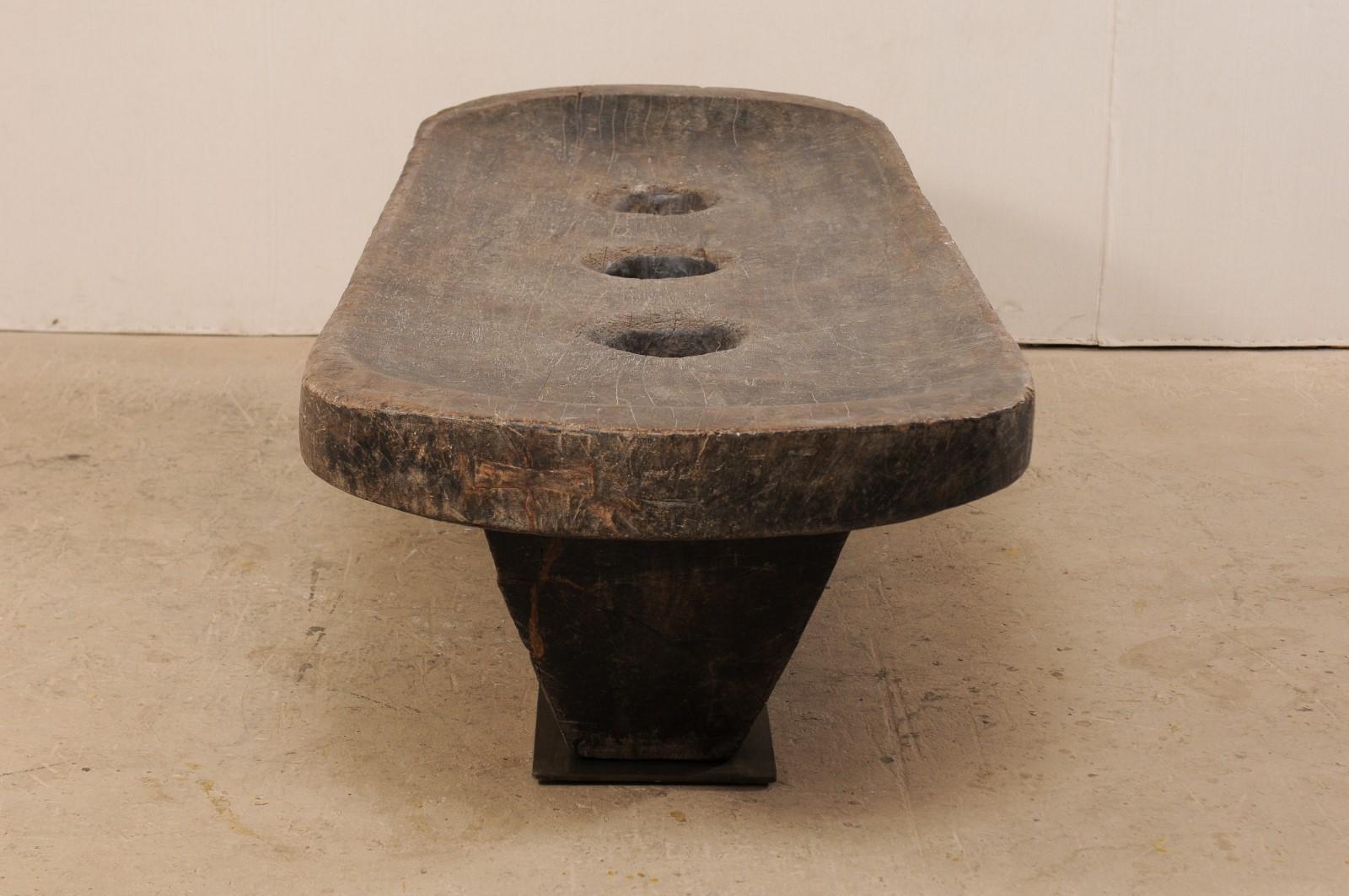 Early 20th Century Naga Grain Grinding Table, Carved from a Single Log 3