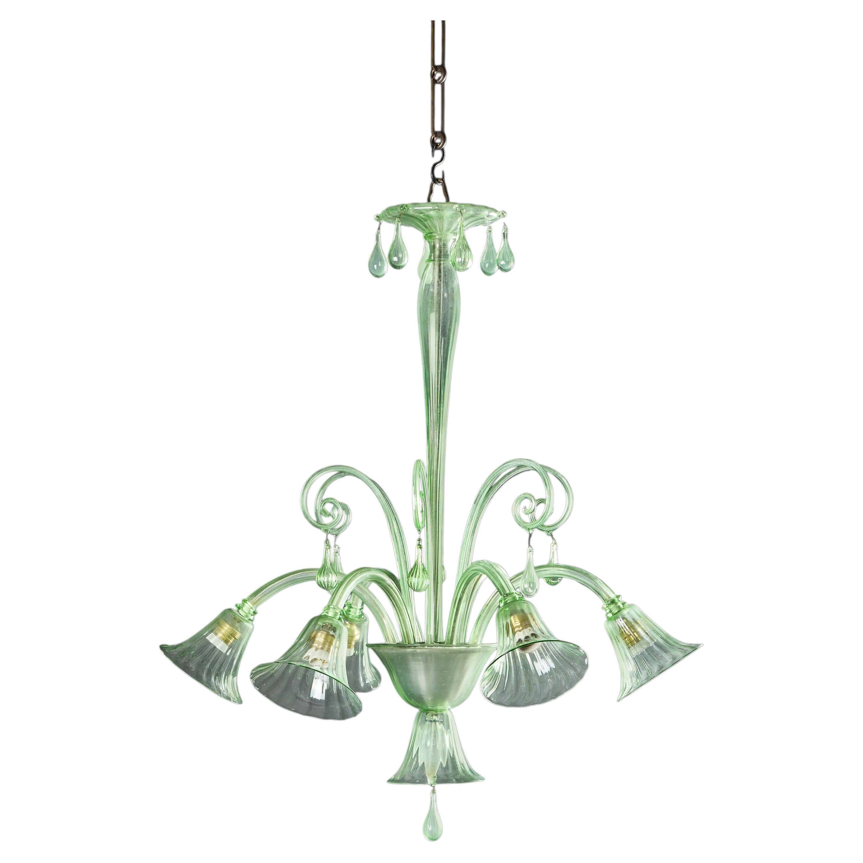An Early 20th Century Pale Green Murano Glass Chandelier by Martinuzzi For Sale